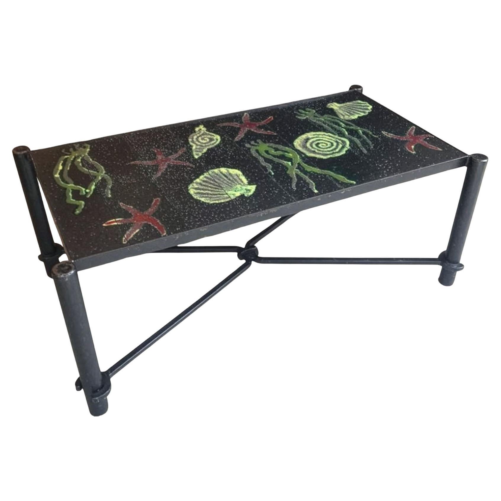 Cocktail Table (Ocean Motif) by Jacques Adnet For Sale