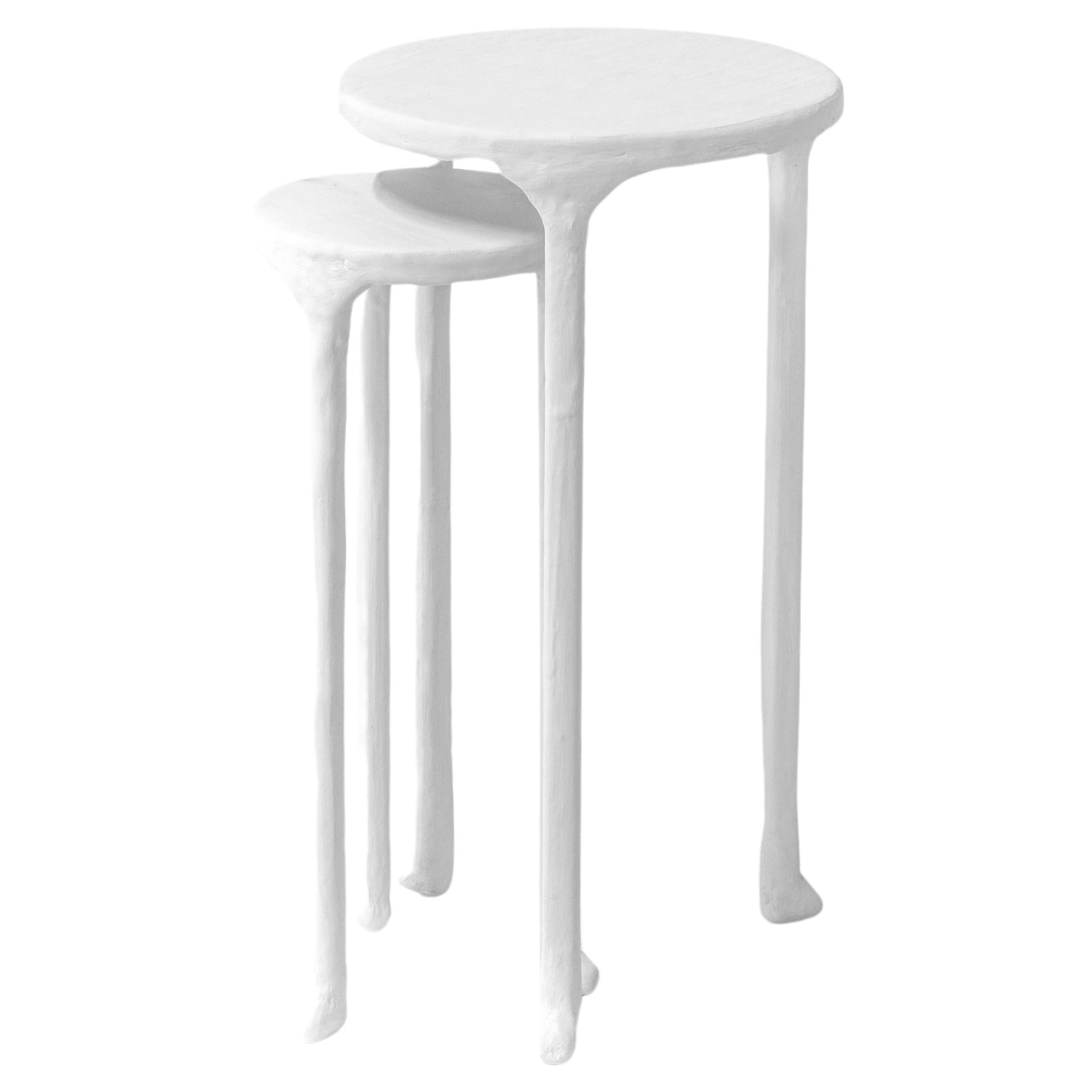 Cocktail Table Pair Modern Hand-Shaped Round Hand Plastered Steel 