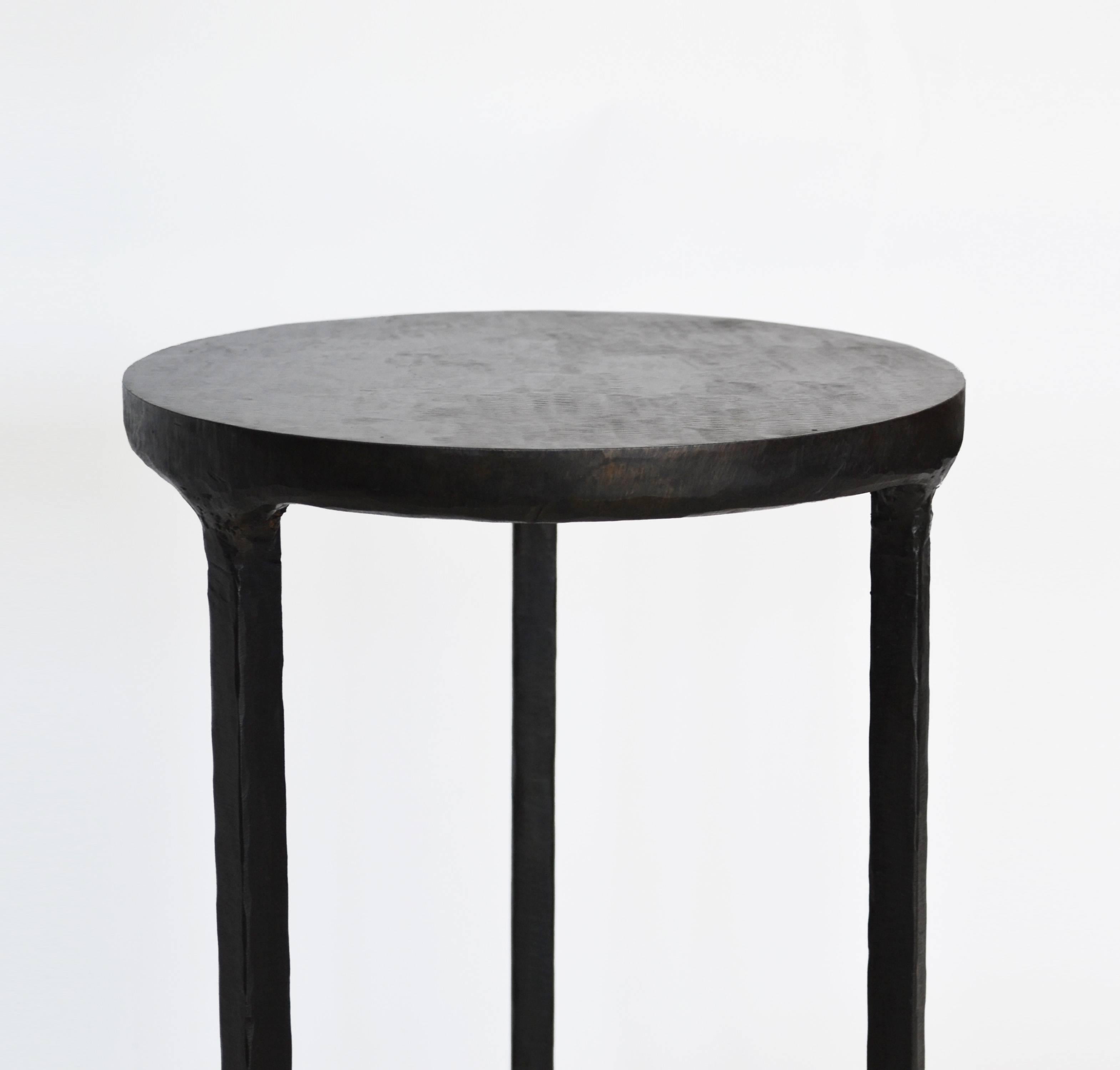 American Cocktail Table Pair Modern Hand-Shaped Round Handmade Blackened and Waxed Steel  For Sale
