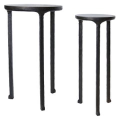 Cocktail Table Pair Modern Hand-Shaped Round Handmade Blackened and Waxed Steel