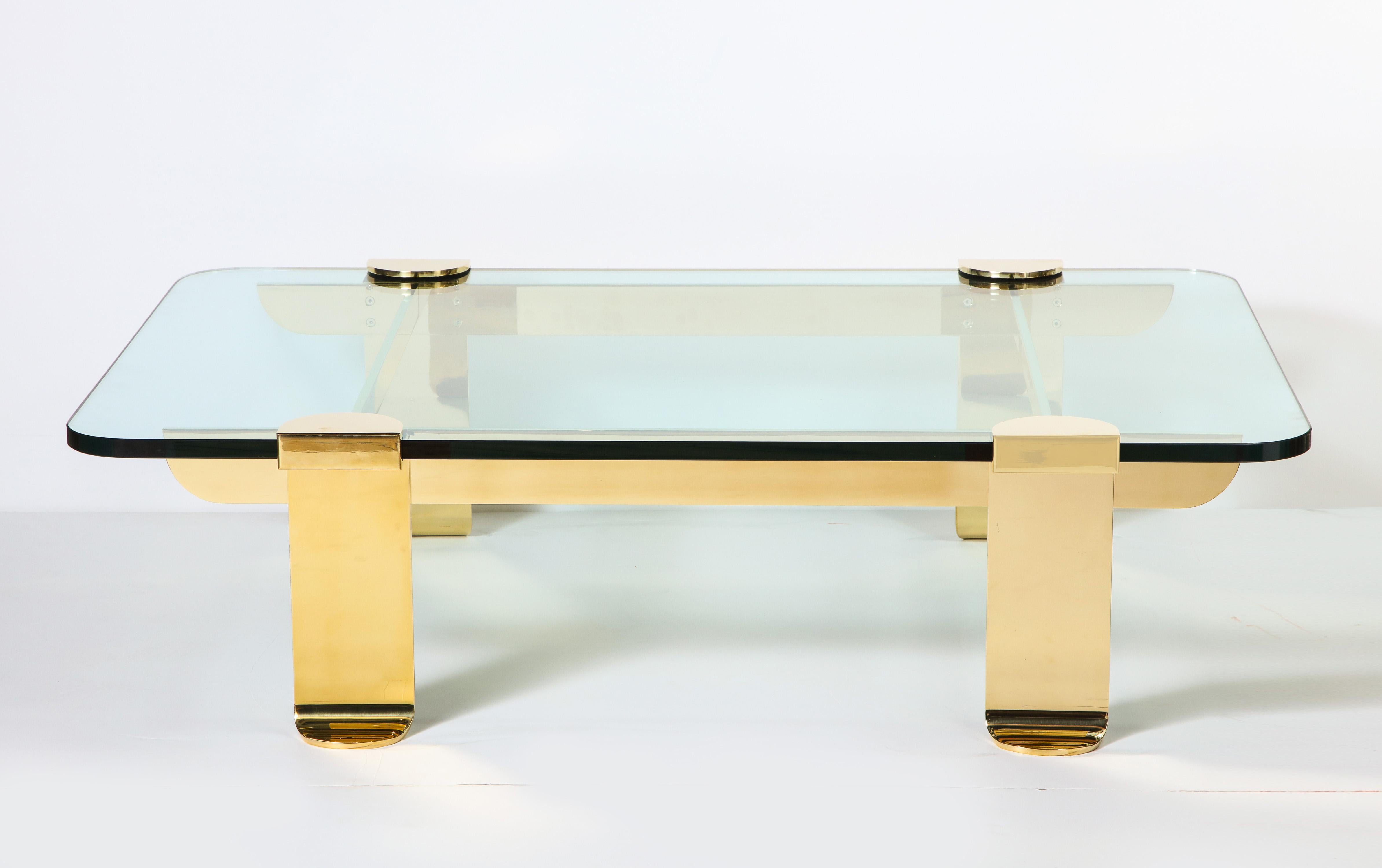 Italian Cocktail Table, Solid Brass and Glass Sculpture Table, Italy, circa 1960