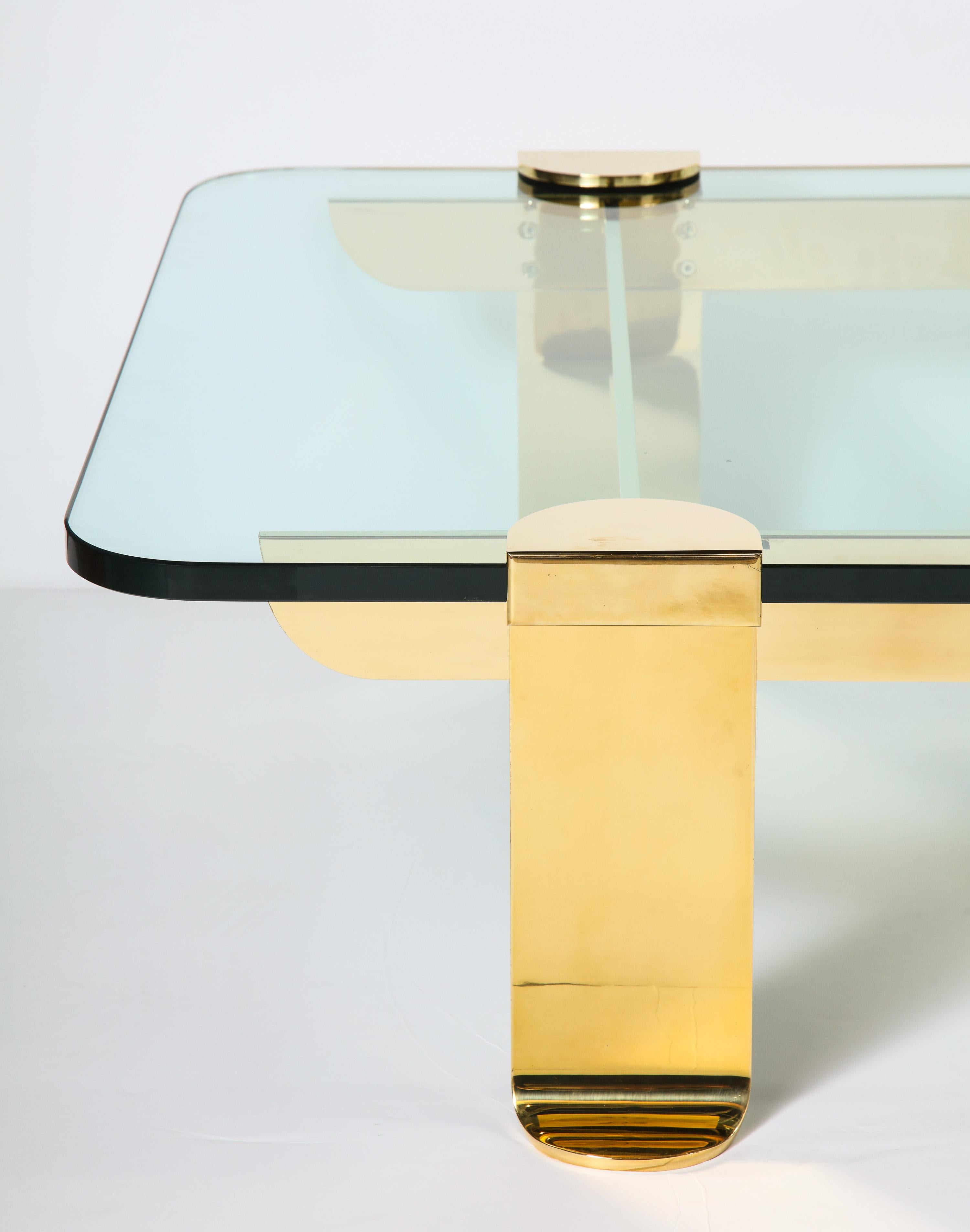 Hand-Crafted Cocktail Table, Solid Brass and Glass Sculpture Table, Italy, circa 1960