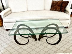 Cocktail Table with a Pair of Brass Rams Heads in the Style of Alain Chervet