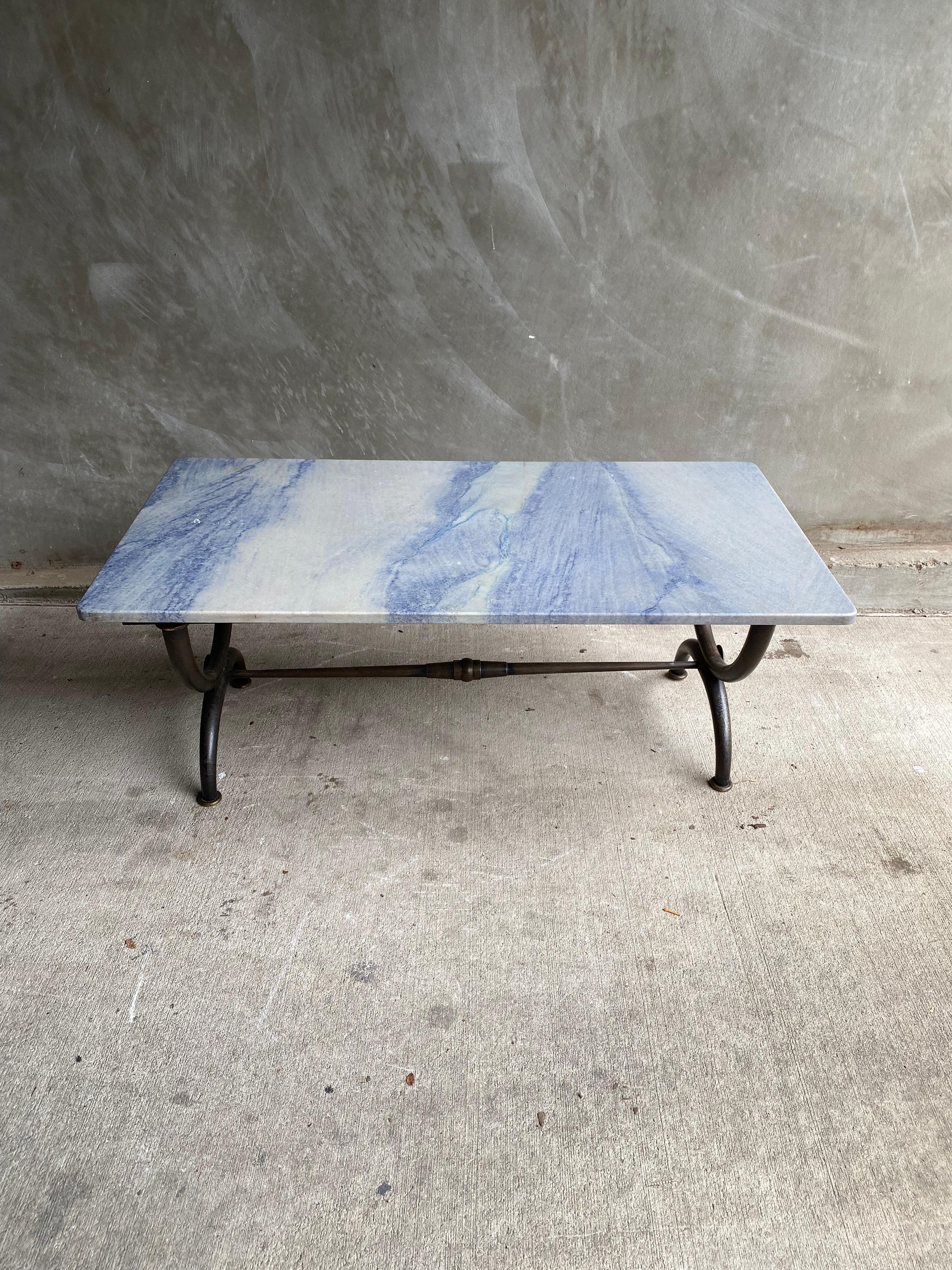 Mid-Century Modern Cocktail Table with Blue Stone Top, France, 1950's