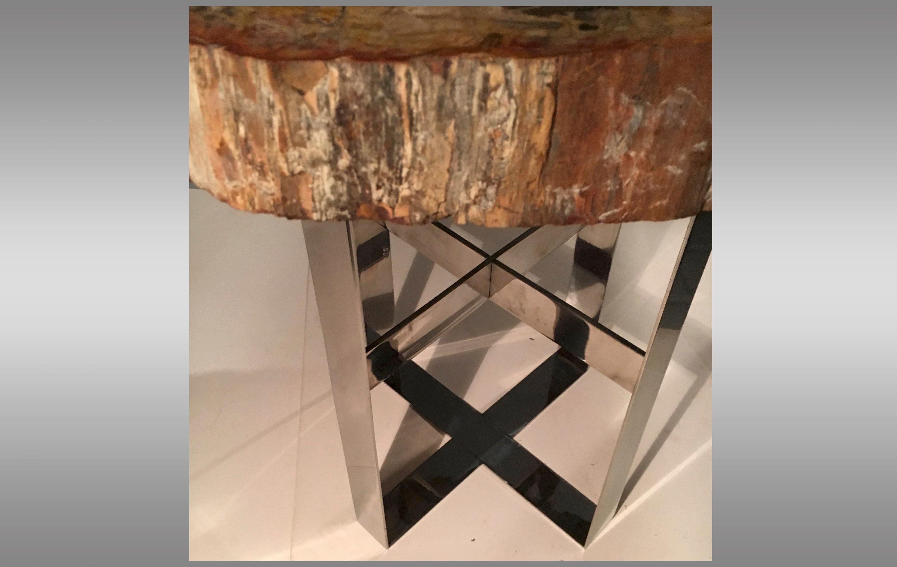 Cocktail Table with Fossil Top on Steel Base, Prehistoric Period In Excellent Condition For Sale In Saint-Ouen, FR