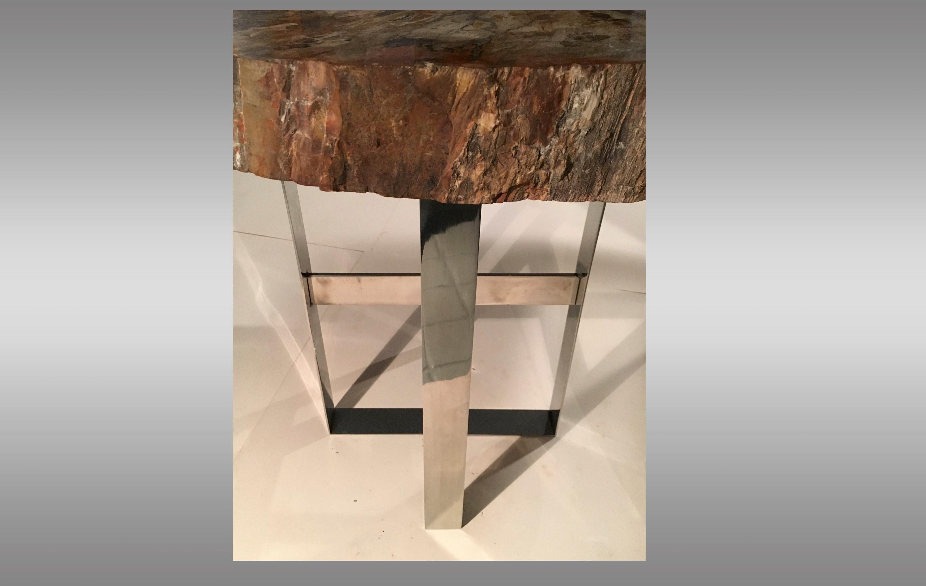 18th Century and Earlier Cocktail Table with Fossil Top on Steel Base, Prehistoric Period For Sale