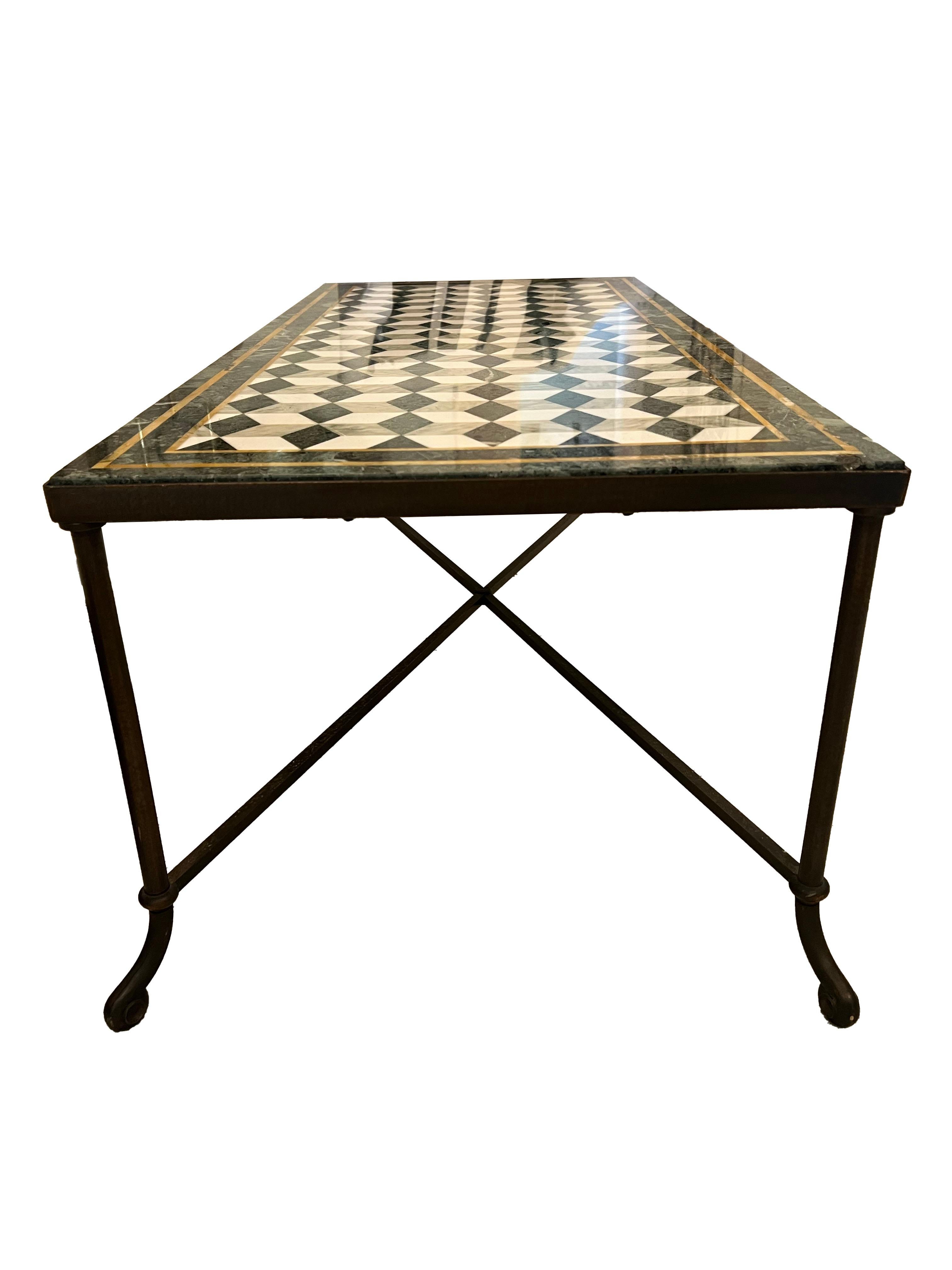 Modern Cocktail Table with Geometric Marble Top For Sale