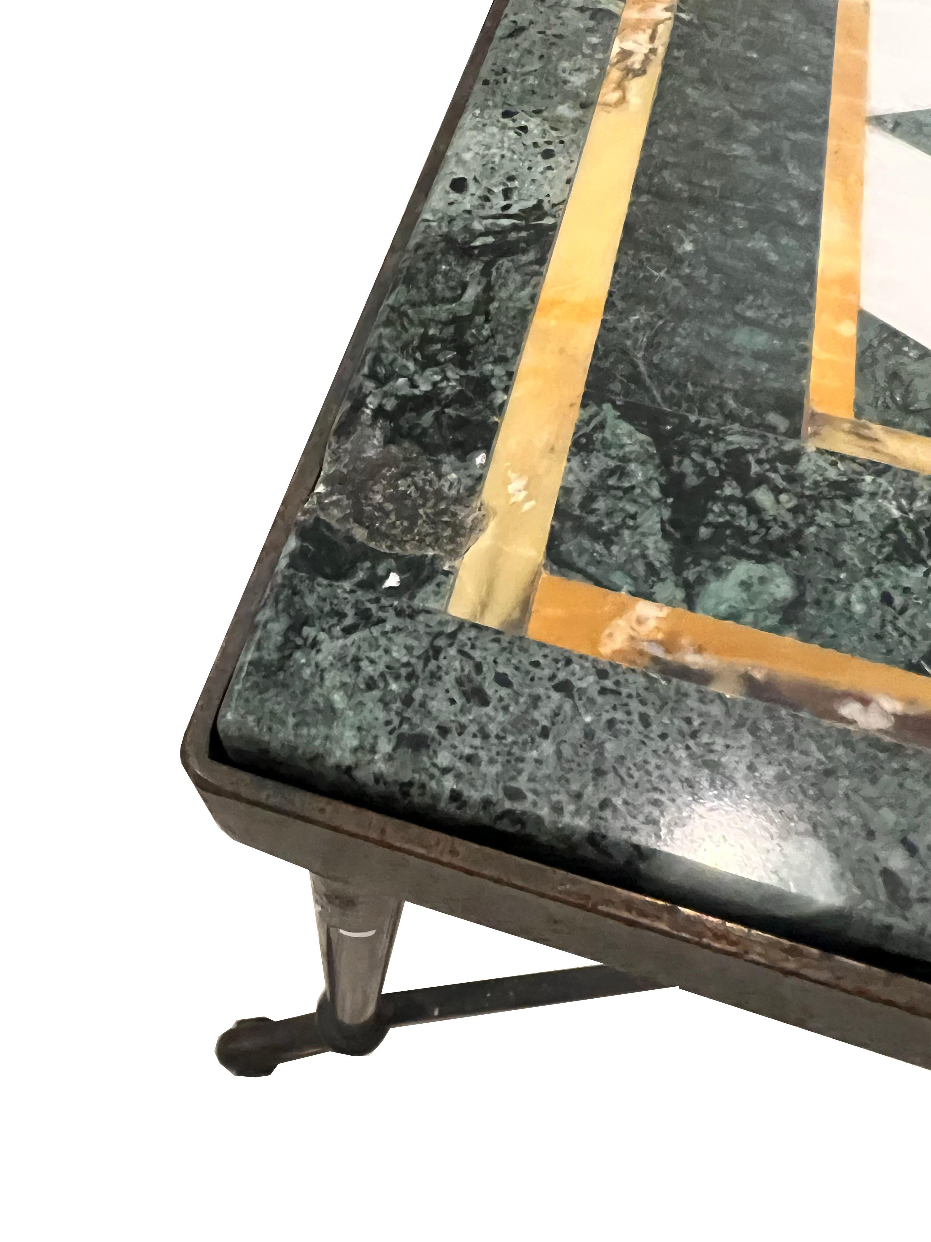 Cocktail Table with Geometric Marble Top In Good Condition For Sale In Scottsdale, AZ