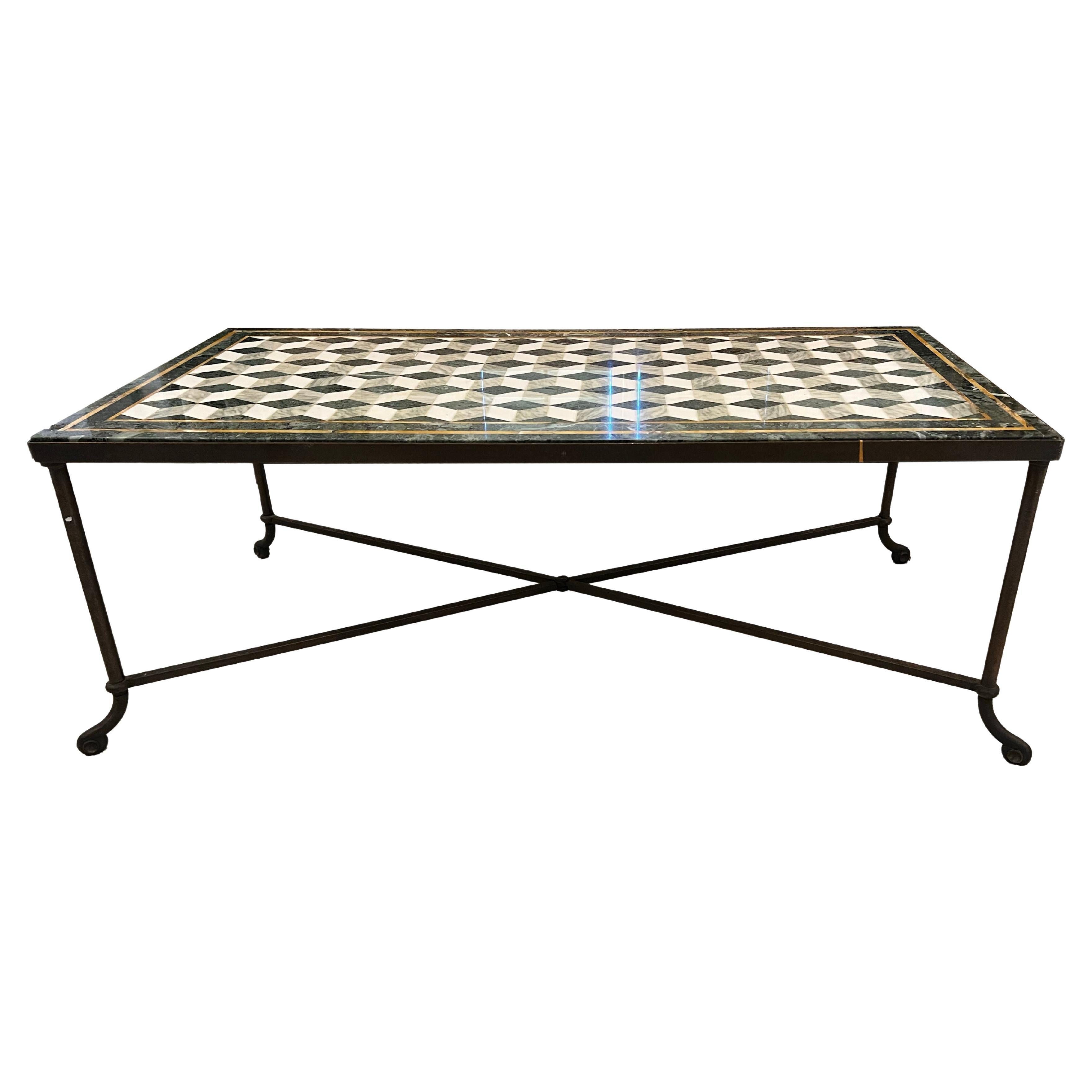 Cocktail Table with Geometric Marble Top For Sale