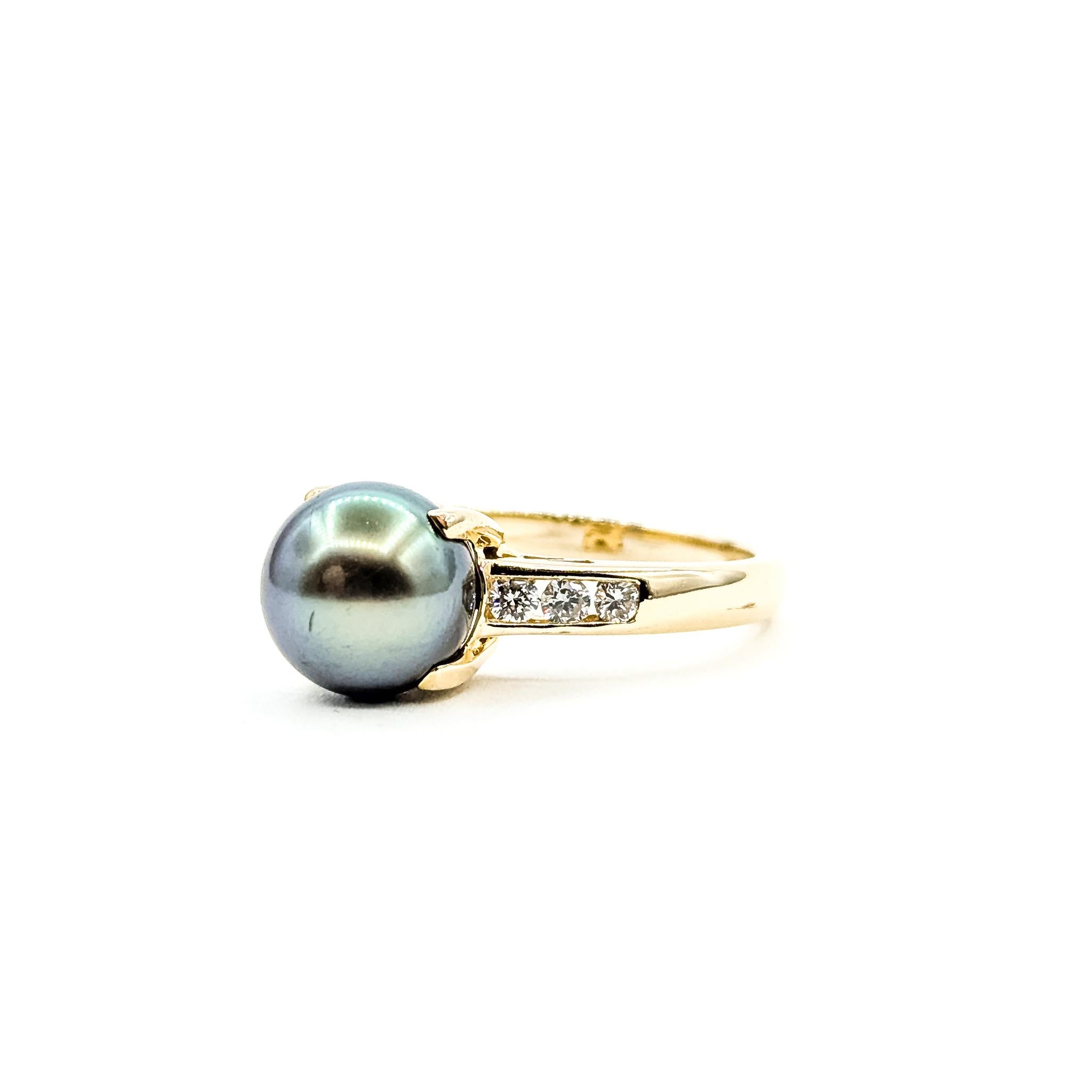 Cocktail Tahitian Pearl & Diamond Ring in 14k (Zeitgenössisch) im Angebot