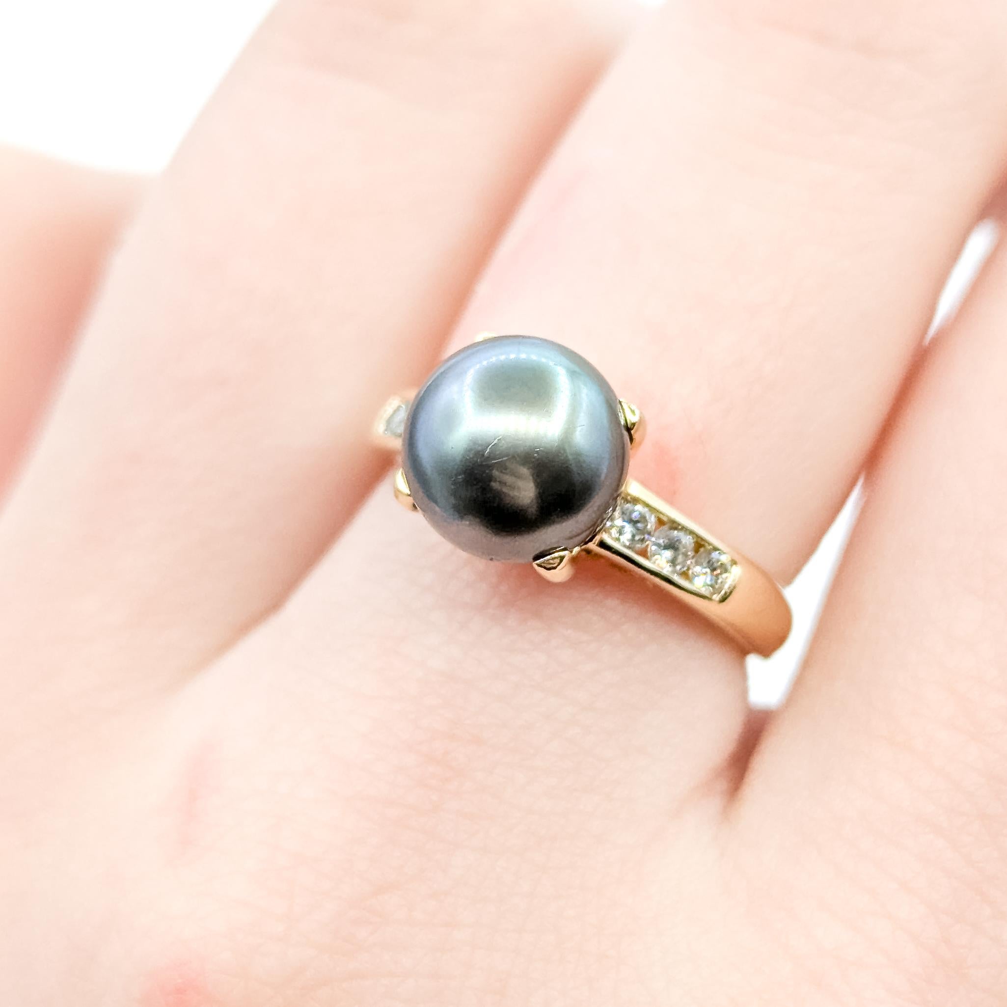 Cocktail Tahitian Pearl & Diamond Ring in 14k (Rundschliff) im Angebot