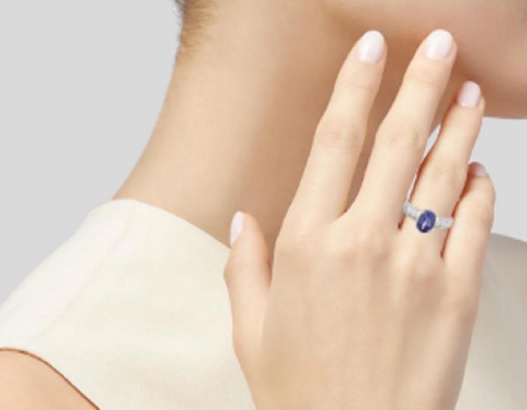 Cocktail-Ring mit Tansanit und Diamant aus 18 Karat (Baguetteschliff) im Angebot