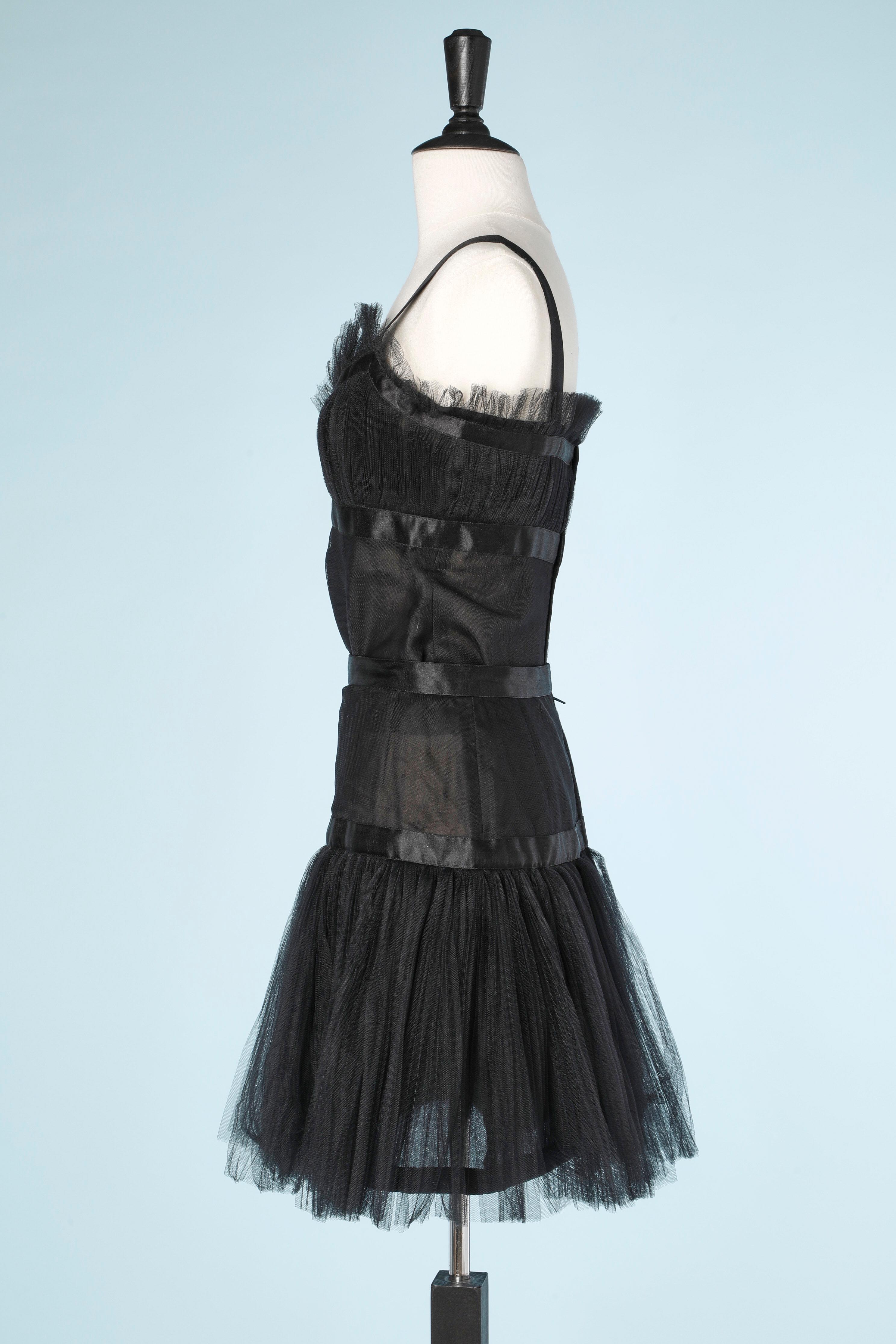 Women's Cocktail top and skirt in black plated tulle and ruffle Renata F  For Sale