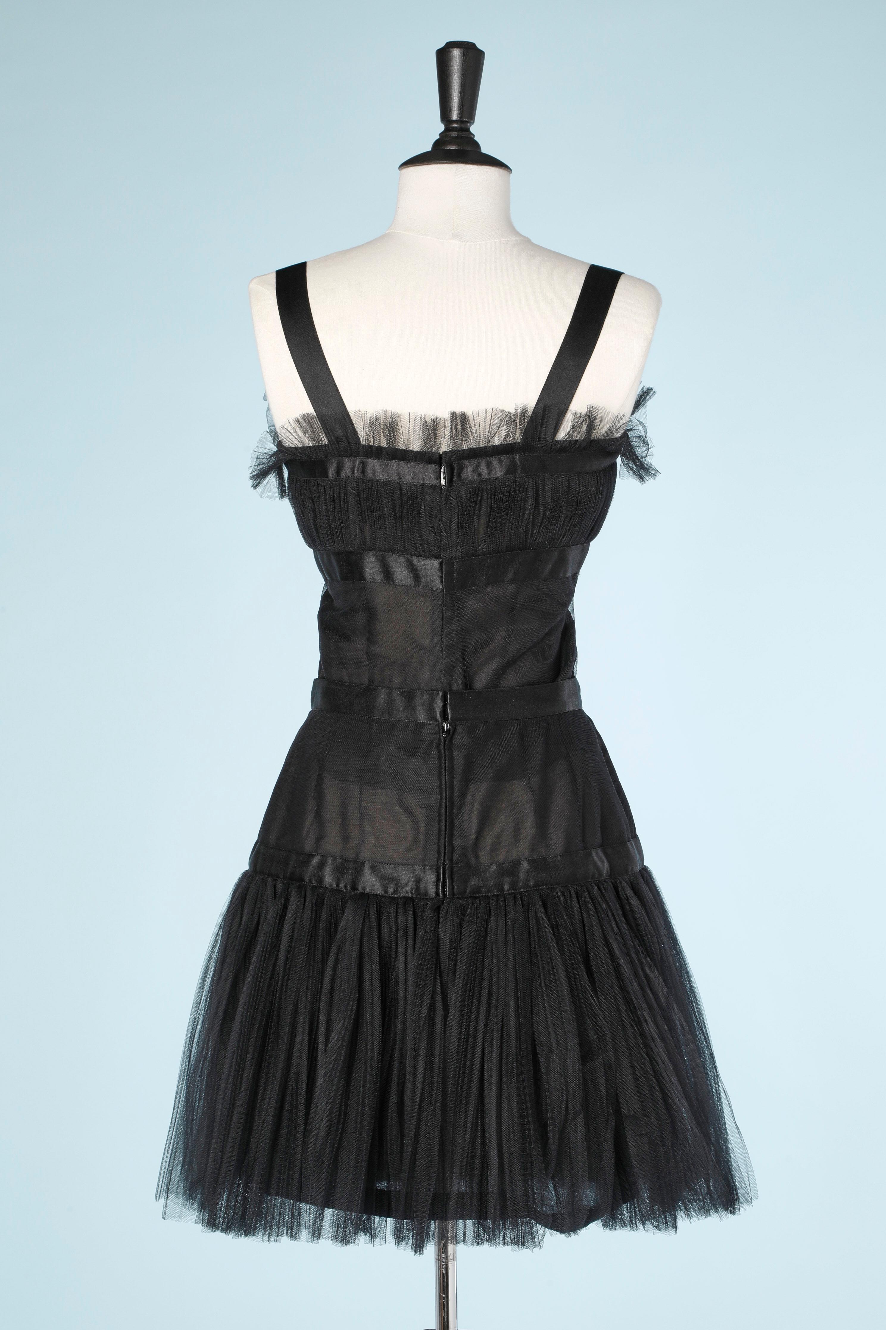 Cocktail top and skirt in black plated tulle and ruffle Renata F  For Sale 1