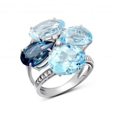 Cocktail Topaz Diamond White 18k Gold Ring for Her