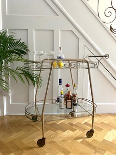 Cocktail trolley drinks cart 60's oval with brass and glass