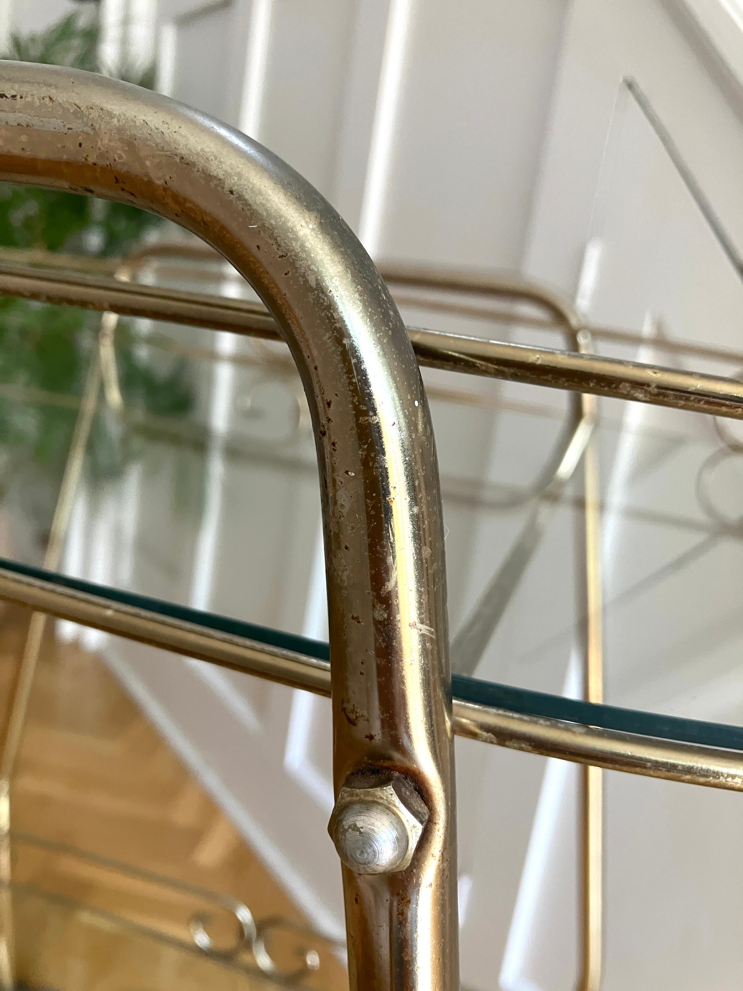 Cocktail trolley drinks cart 60's oval with brass and glass 1