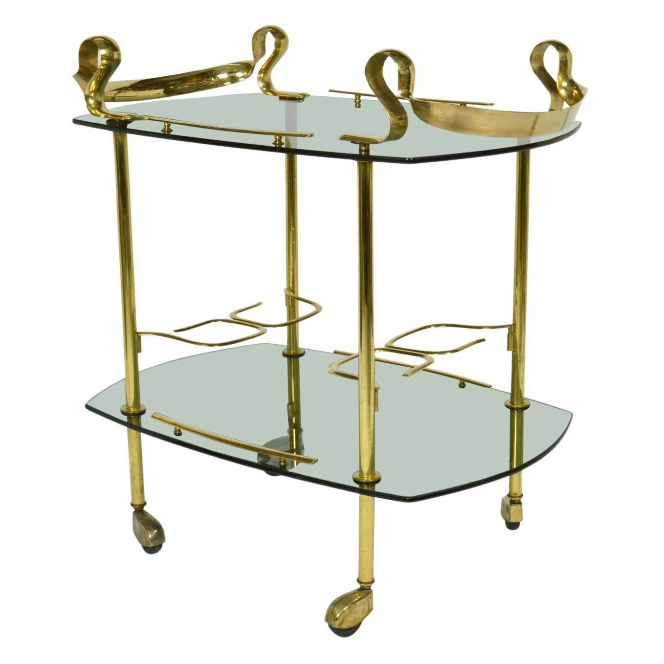Cocktail Trolley or bar Cart in Brass and Glass Italy 1970s For Sale