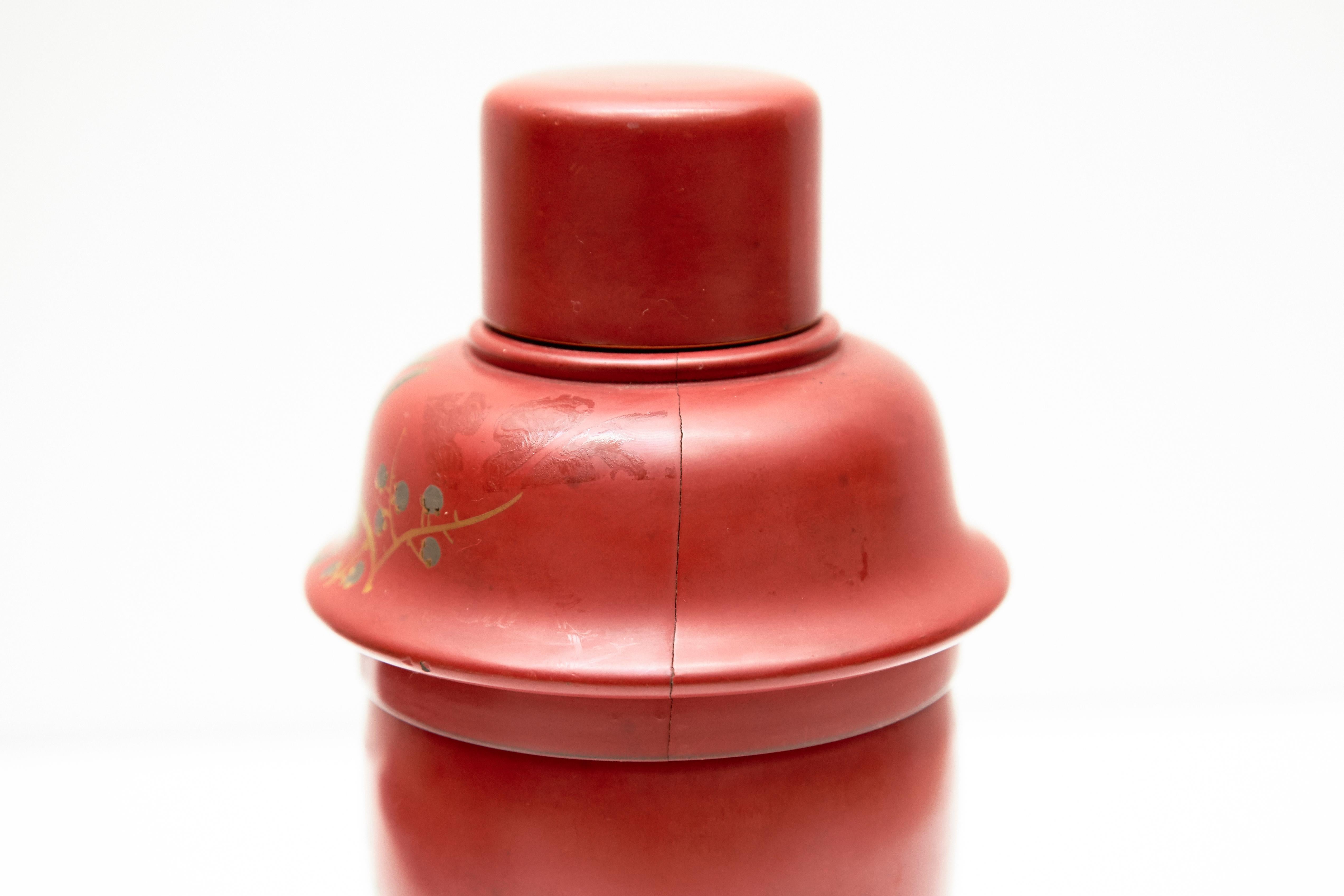 Early 20th Century Cocktail Urushi Japanese Red Lacquered Set from England, circa 1910