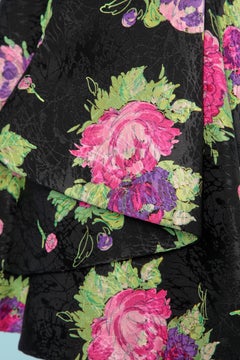 Cocktail wrap Bustier dress in silk jacquard with printed roses