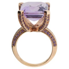 Cocktailring Purple Amethist Pink Sapphires 0.20ct. Brilliants 18k Rose Gold