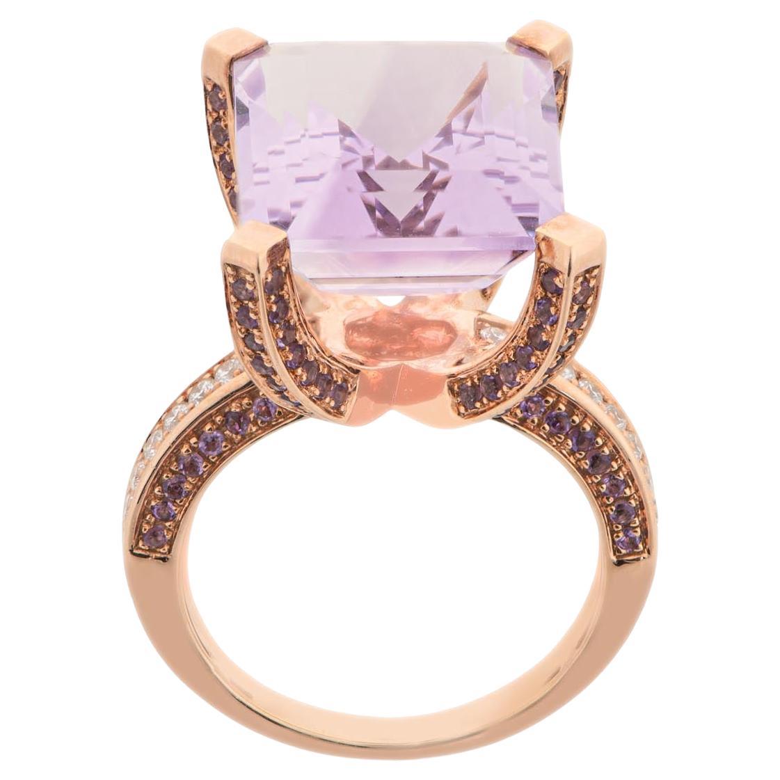 Cocktailring Purple Amethist Pink Sapphires 0.20ct. Brilliants 18k Rose Gold