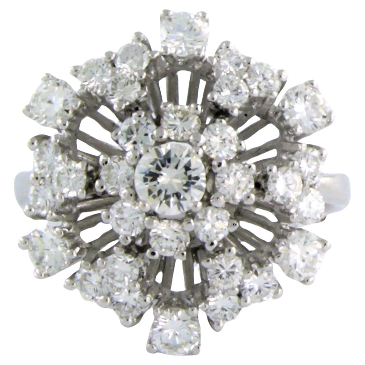 Cocktal ring with brilliant cut diamonds up to 1.84ct 14k white gold