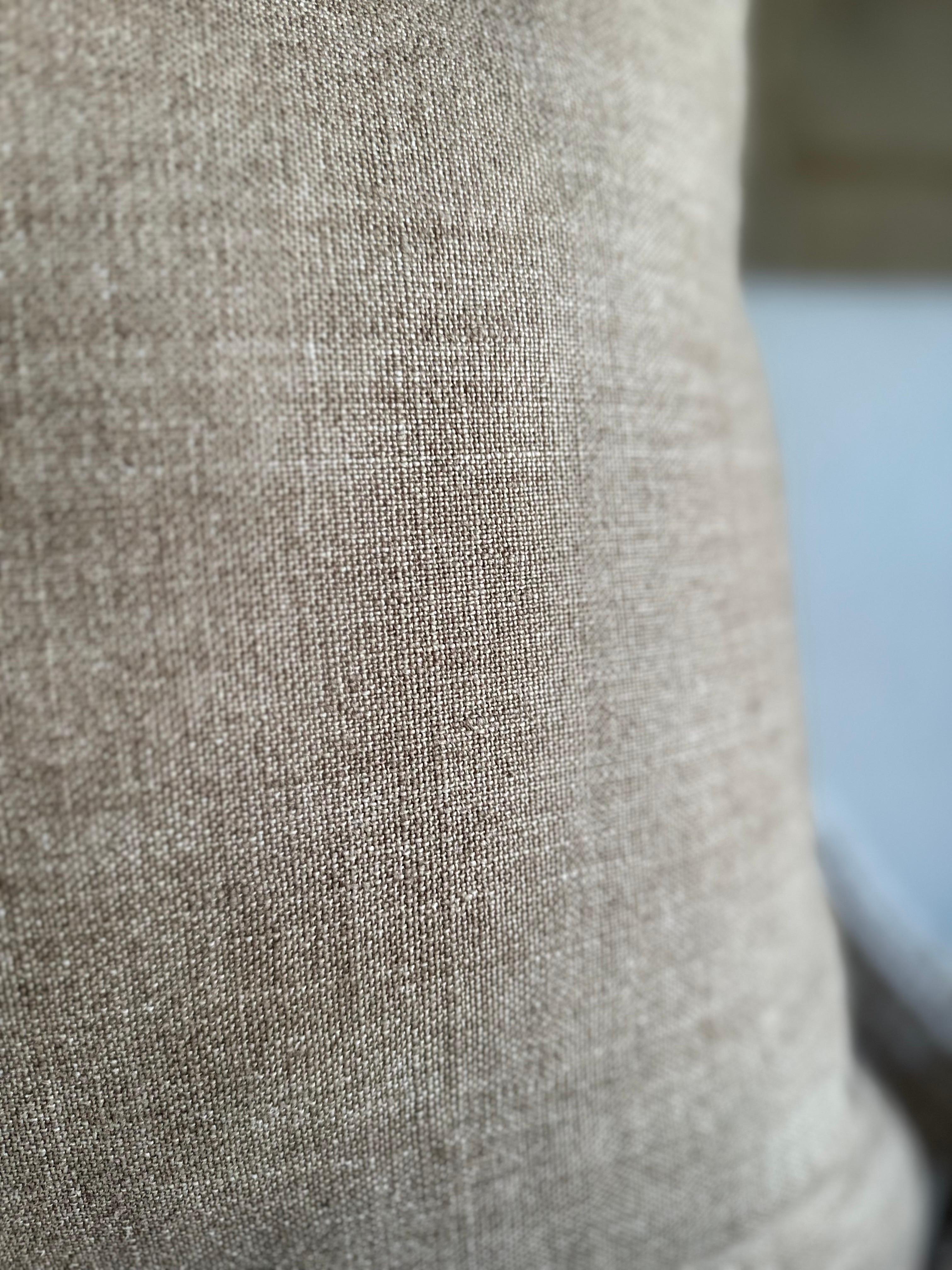 Contemporary Coco Brown Linen Pillow with Down Insert For Sale