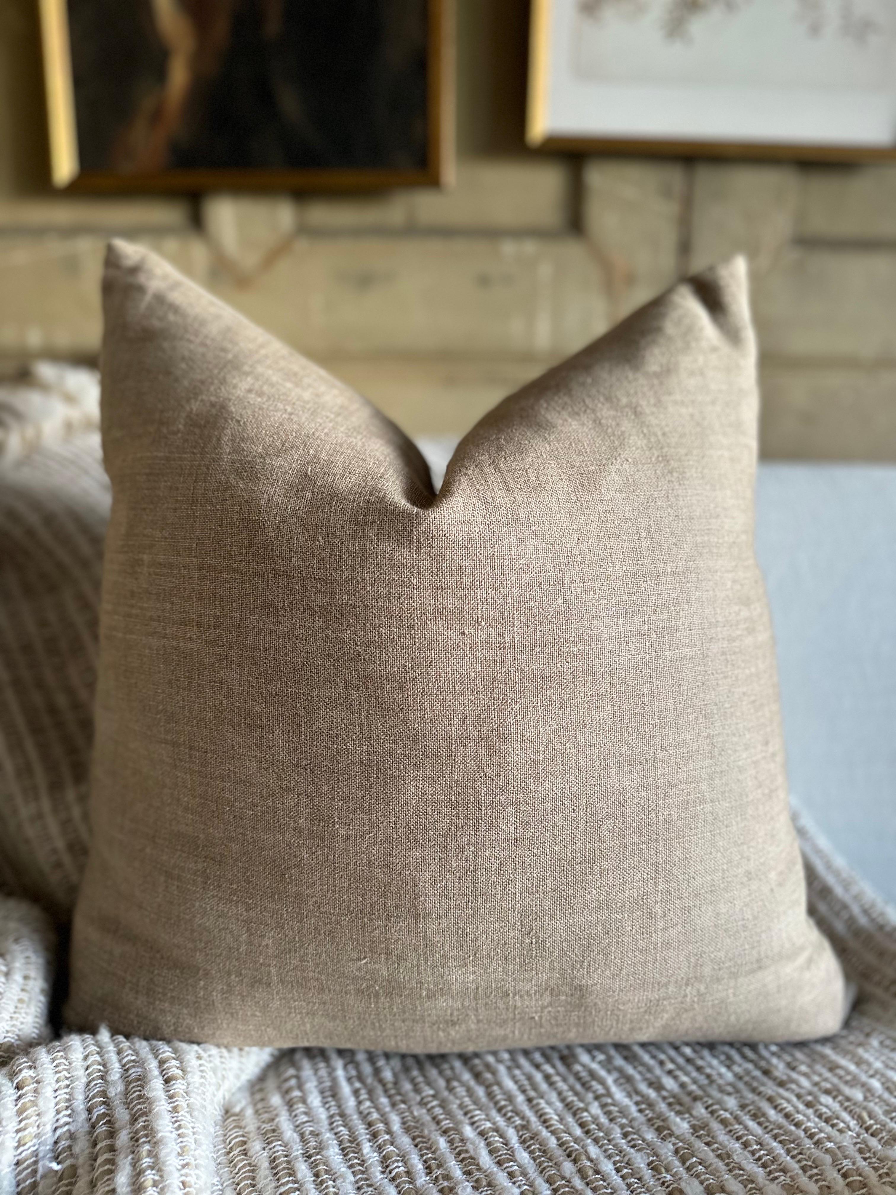 Coco Brown Linen Pillow with Down Insert For Sale 2