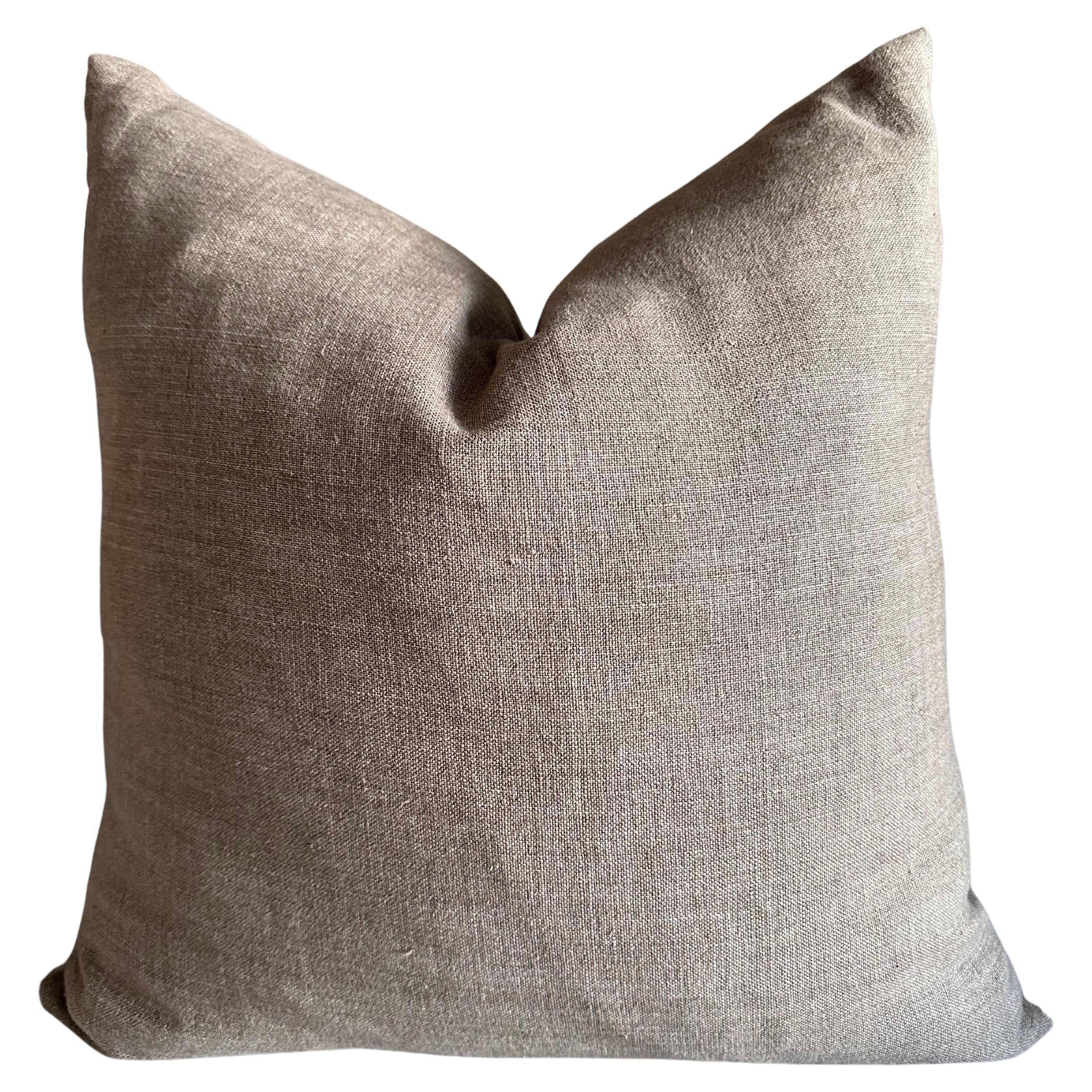 Coco Brown Linen Pillow with Down Insert For Sale