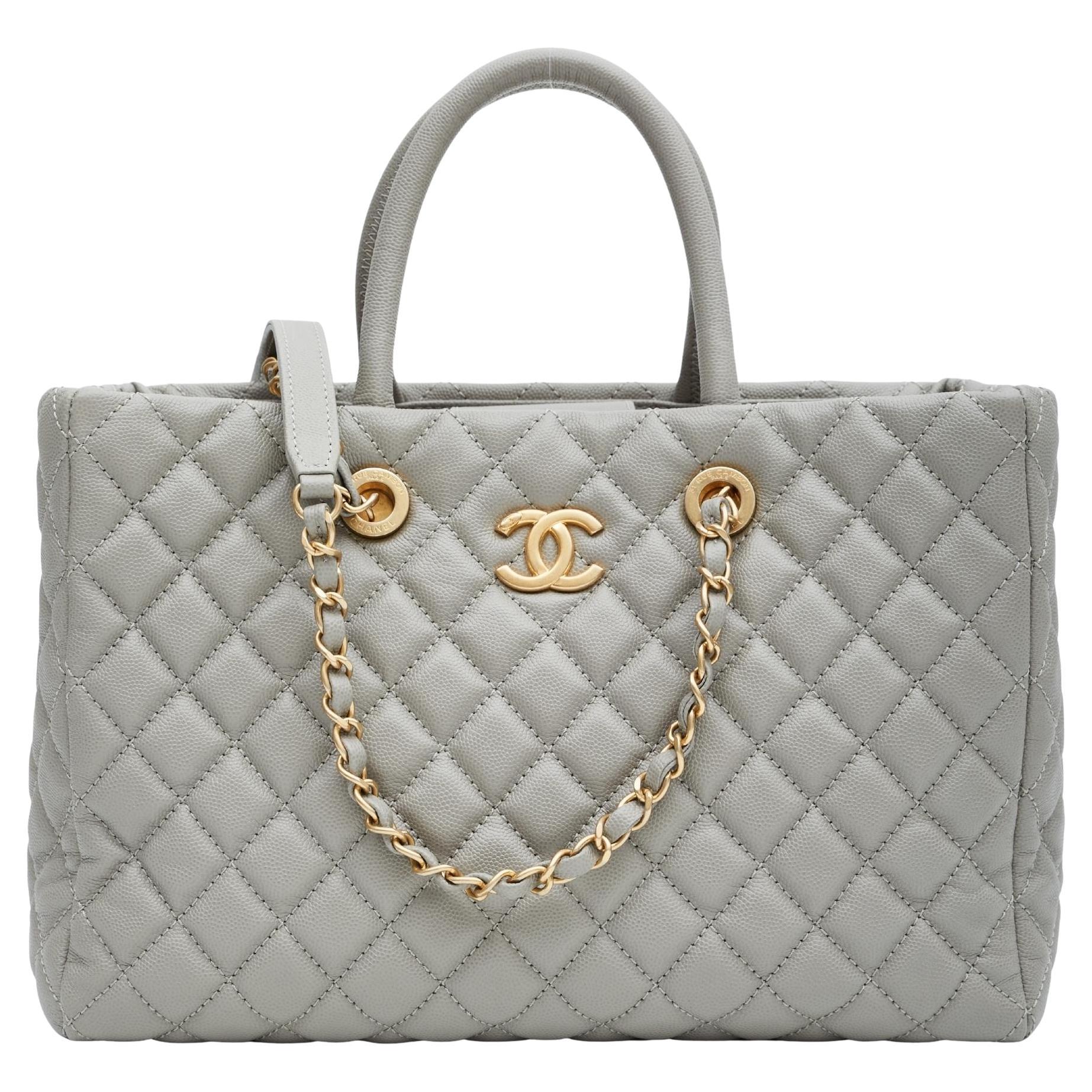 Coco Caviar Quilted Medium Coco Handle Shopping Tote Grey (2019) at 1stDibs