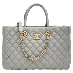 Coco Caviar Quilted Medium Coco Handle Shopping Tote Grey (2019)