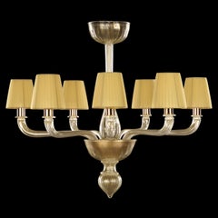 21st Century Chandelier 7arms Gold Leaf Murano Glass, Lampshades by Multiforme