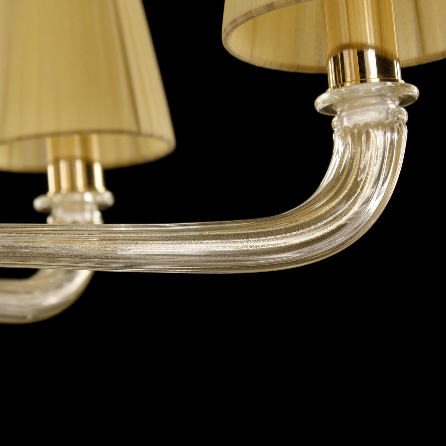 Other 21st Century Chandelier 7arms Gold Leaf Murano Glass, Lampshades by Multiforme For Sale