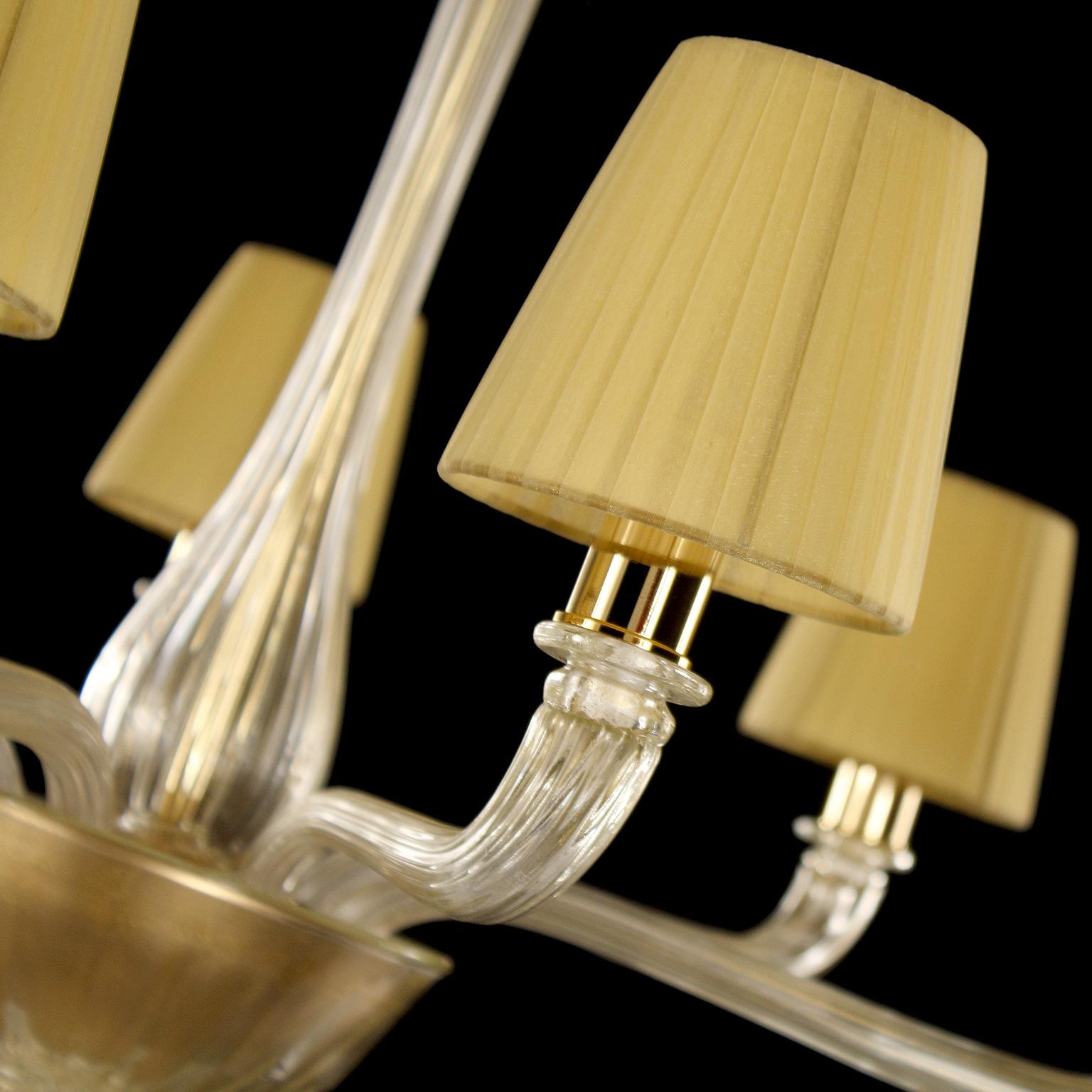 Contemporary 21st Century Chandelier 7arms Gold Leaf Murano Glass, Lampshades by Multiforme For Sale