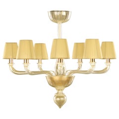 Vintage 21st Century Chandelier 7arms Gold Leaf Murano Glass, Lampshades by Multiforme