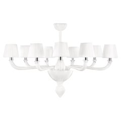 Chandelier 9arms White encased Murano Glass, Lampshades by Multiforme in stock