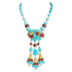 Coco Chanel 1930's Turquoise and Red Pendant Necklace