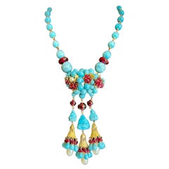 Vintage Coco Chanel 1930's Turquoise and Red Pendant Necklace 