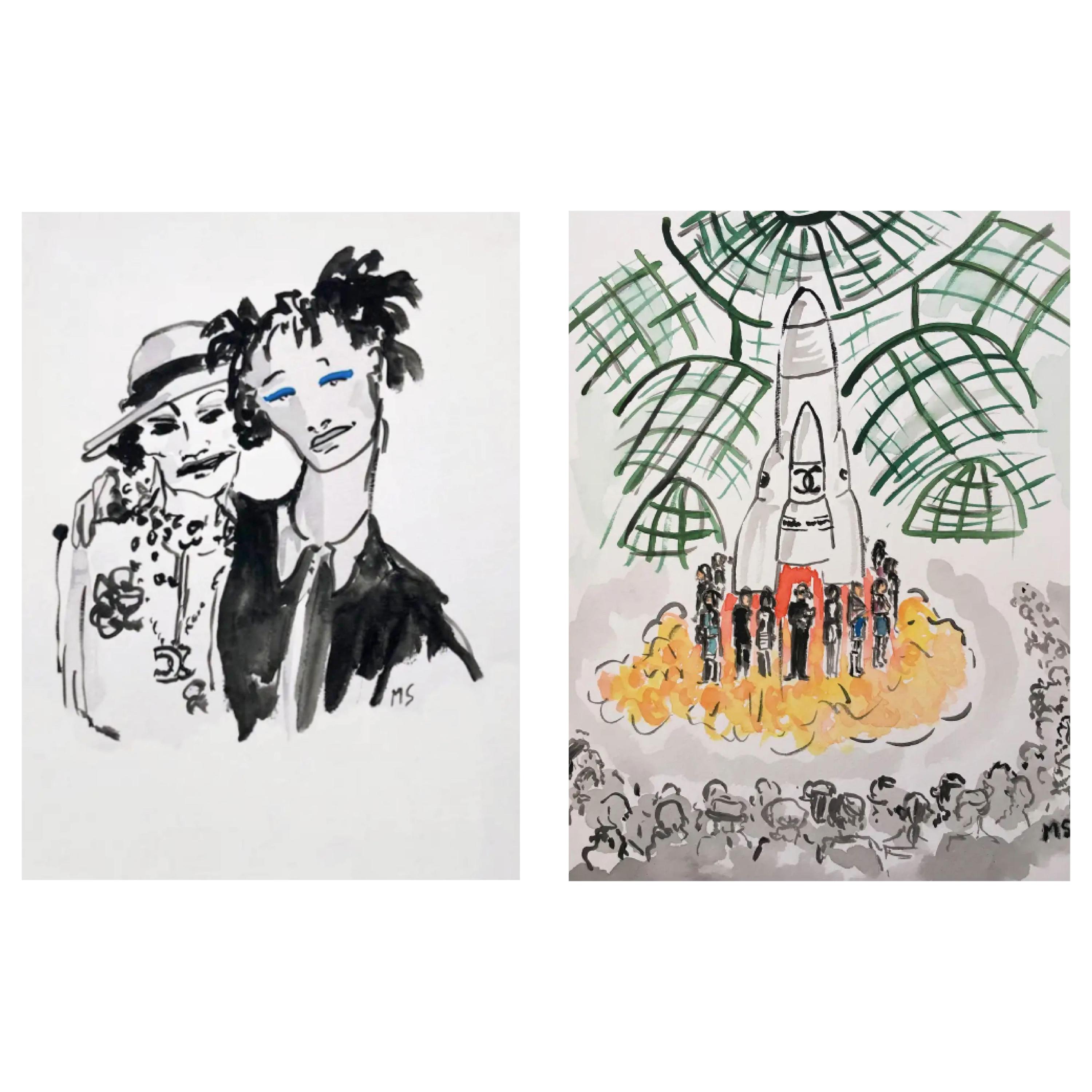 Coco Chanel & Willow Smith and Chanel Takes Off-  watercolors Painting on paper 