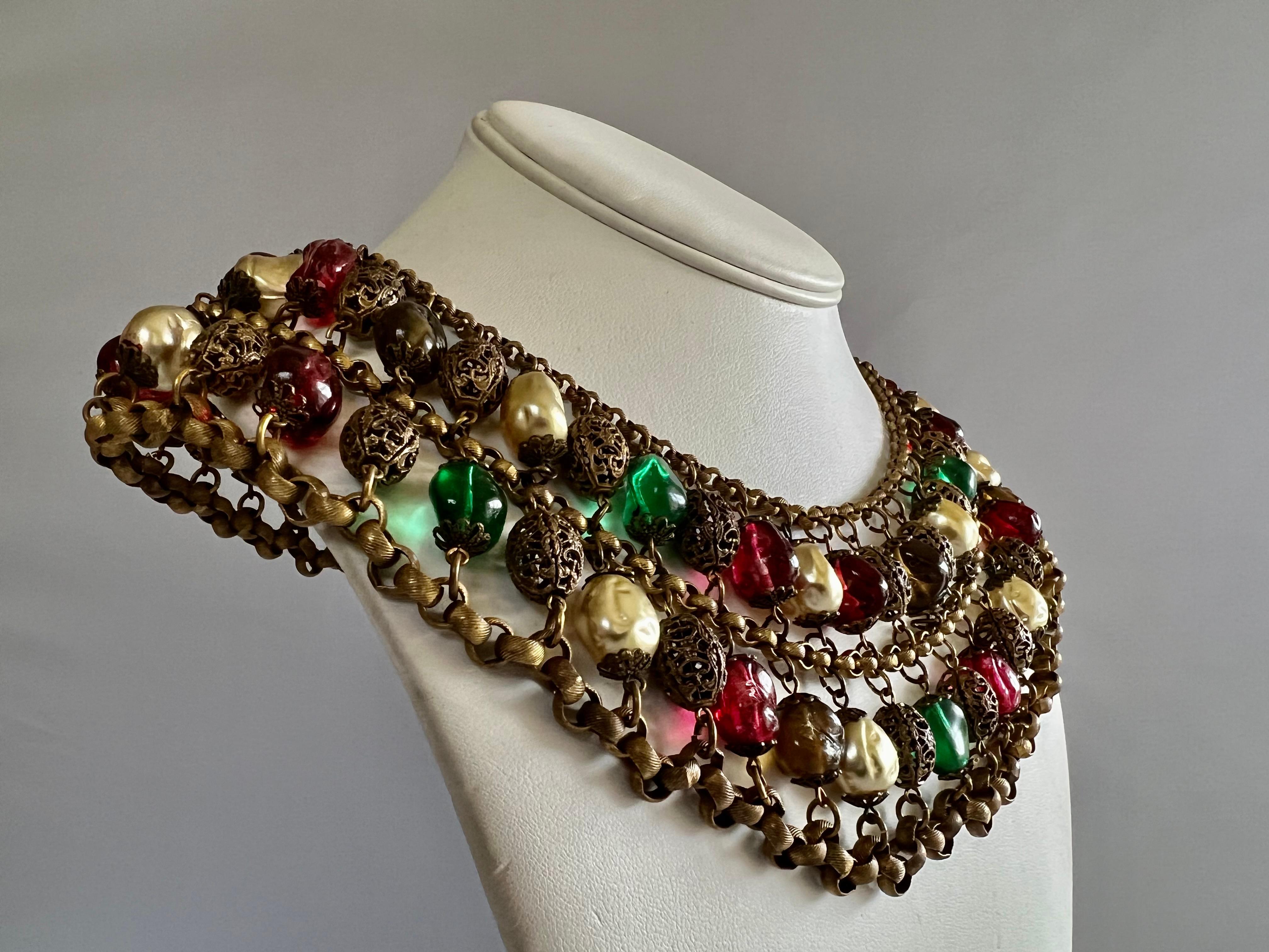 Bead Coco Chanel Baroque Gilt Pearl and Color Glass Collar Circa 1930