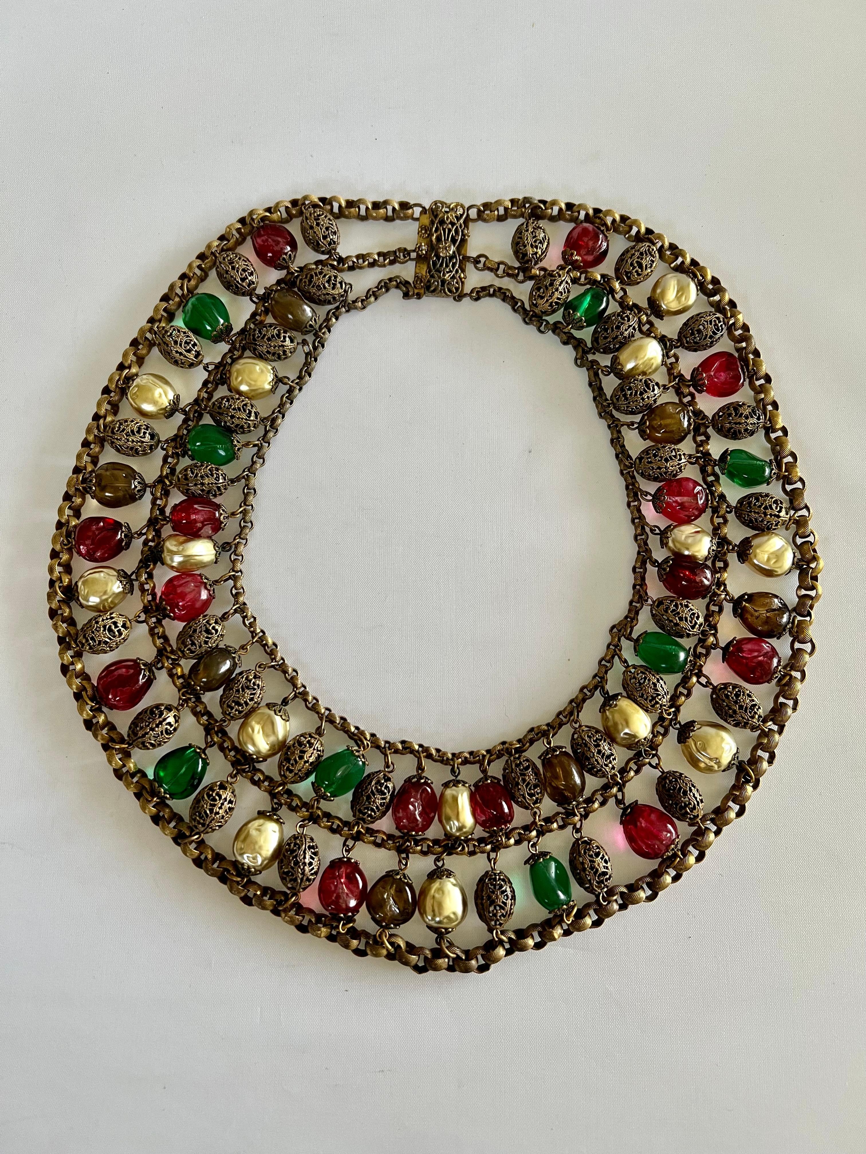 Coco Chanel Baroque Gilt Pearl and Color Glass Collar Circa 1930 In Good Condition In Palm Springs, CA