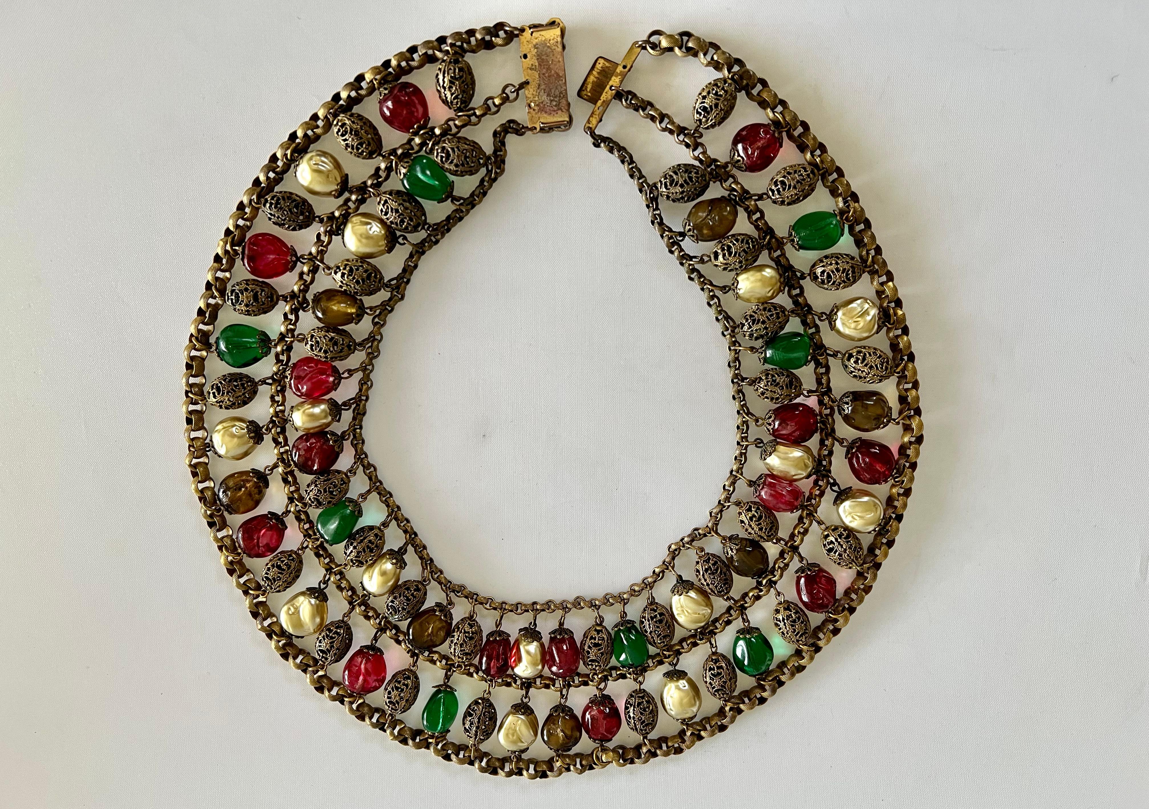 Women's Coco Chanel Baroque Gilt Pearl and Color Glass Collar Circa 1930