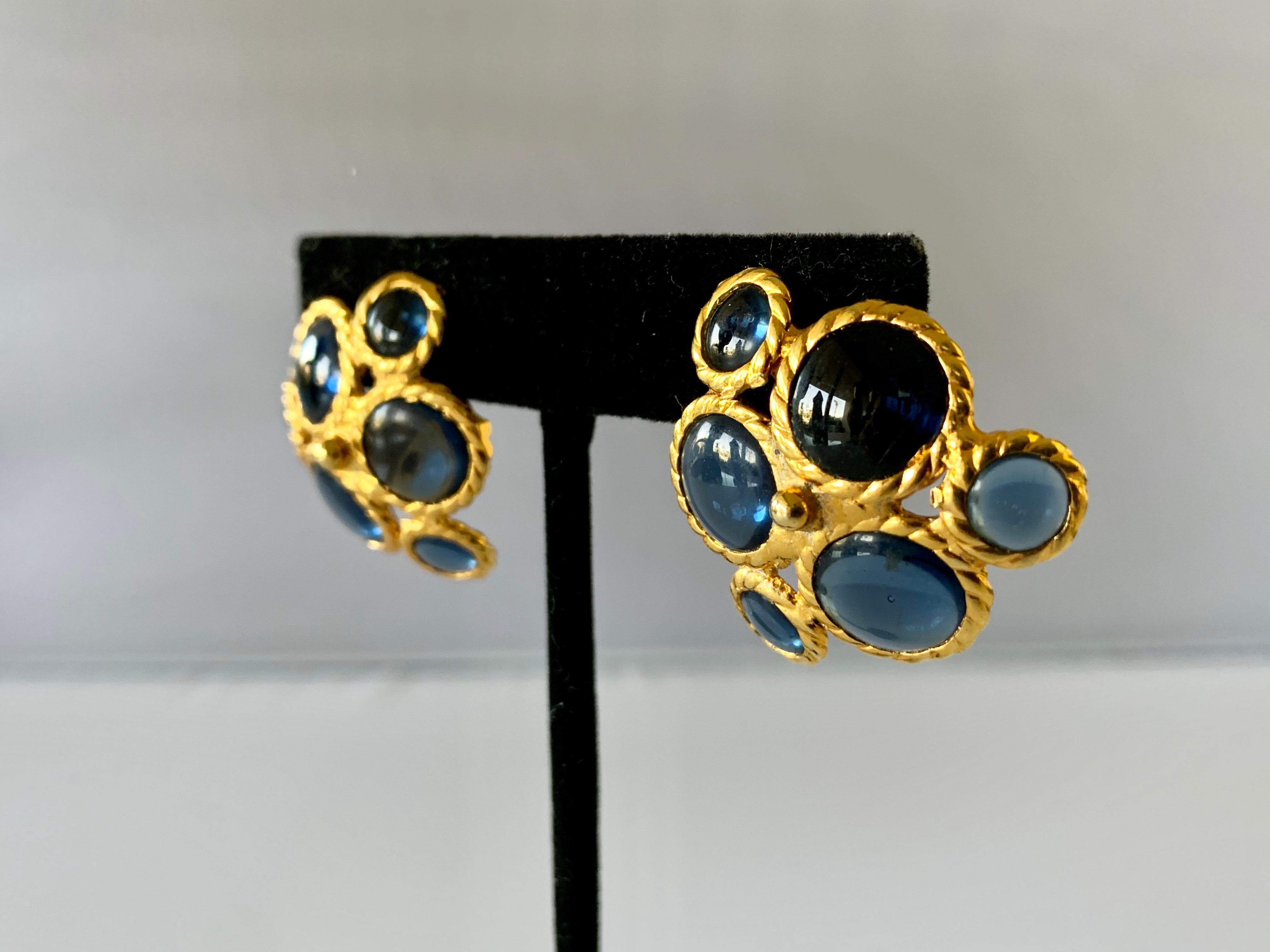 Contemporary Coco Chanel Blue Cluster Haute Couture Statement Earrings