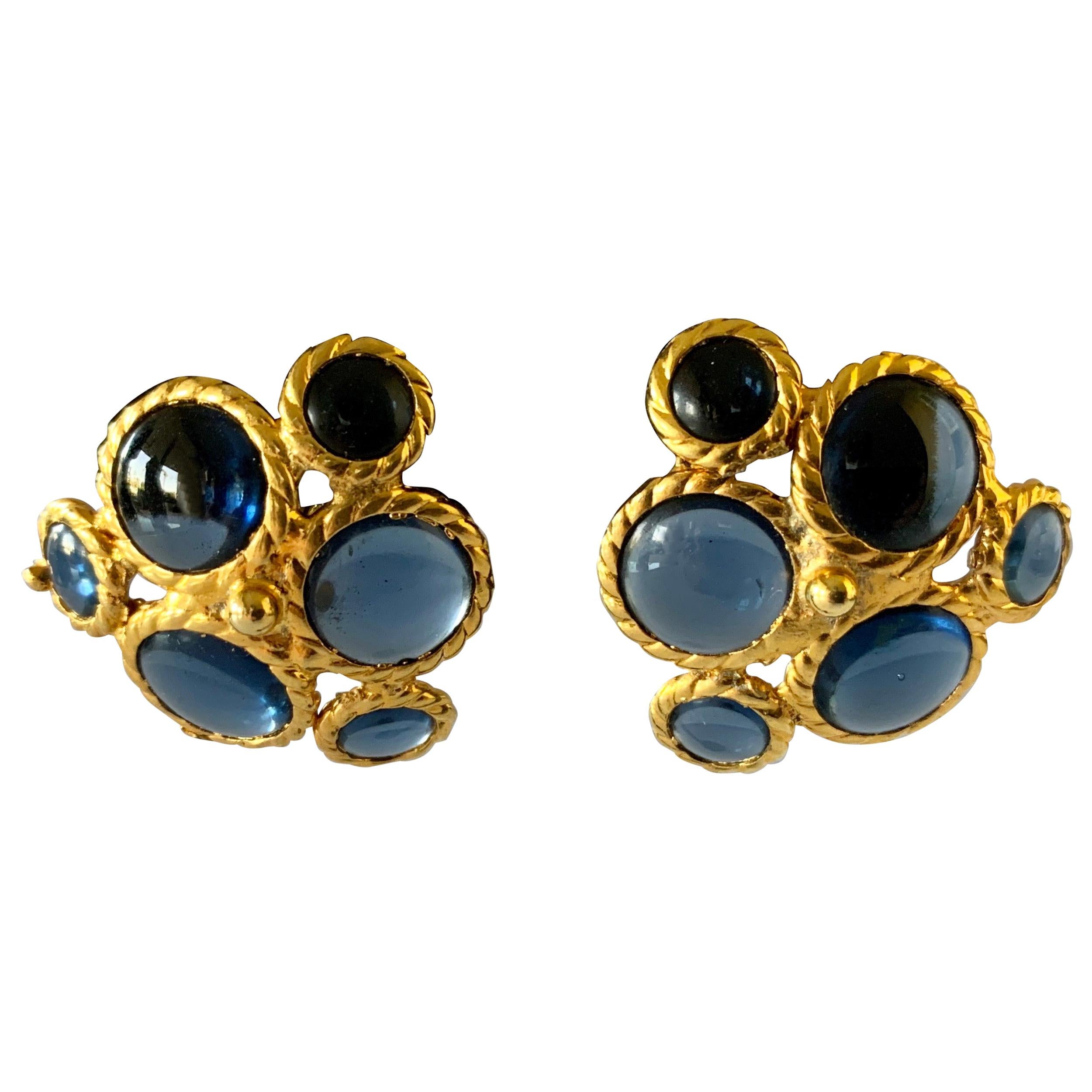 Coco Chanel Blue Cluster Haute Couture Statement Earrings