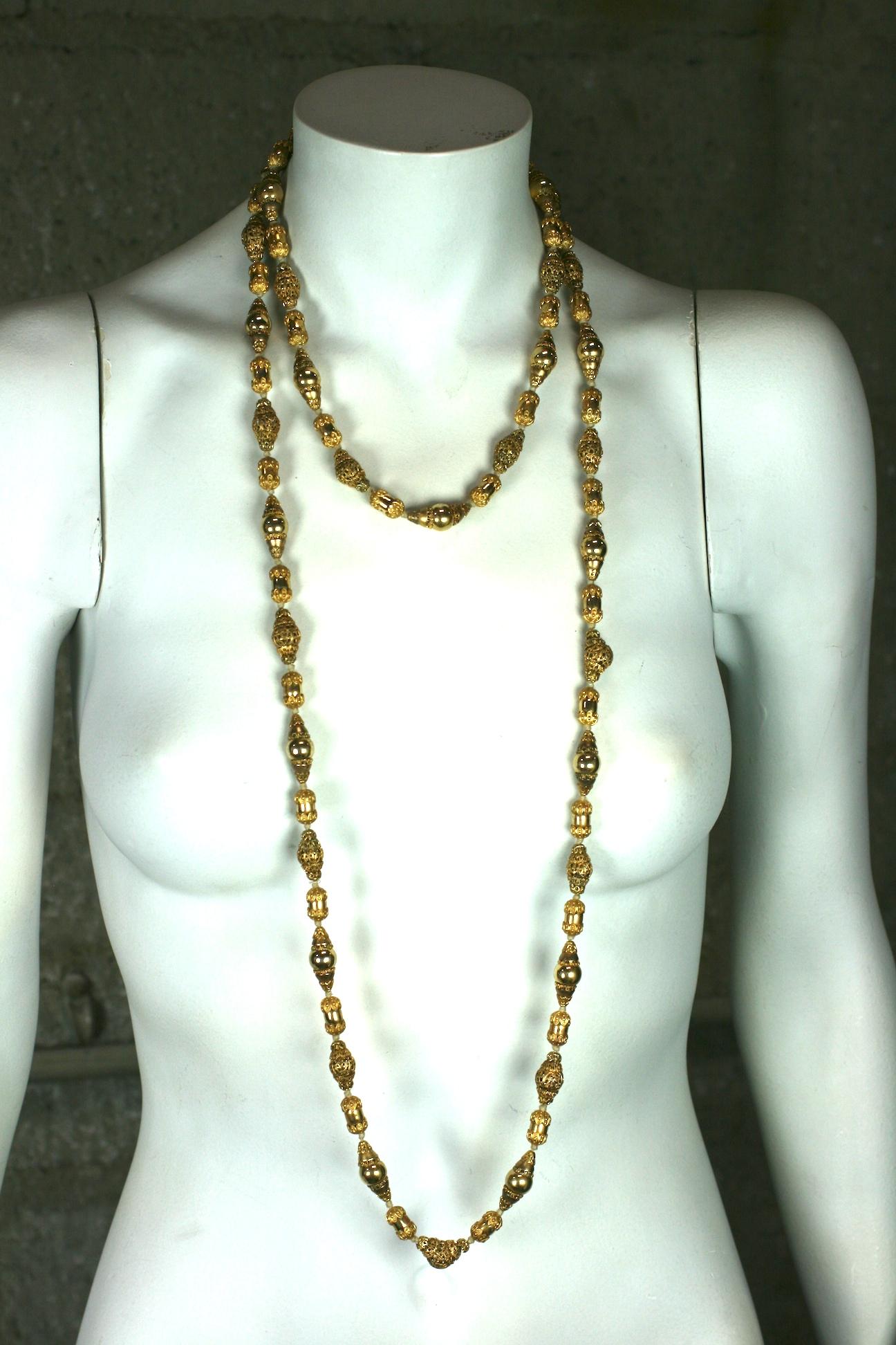 Coco Chanel Gilt Filigree Bead Long Necklace, Goossens In Excellent Condition For Sale In Riverdale, NY