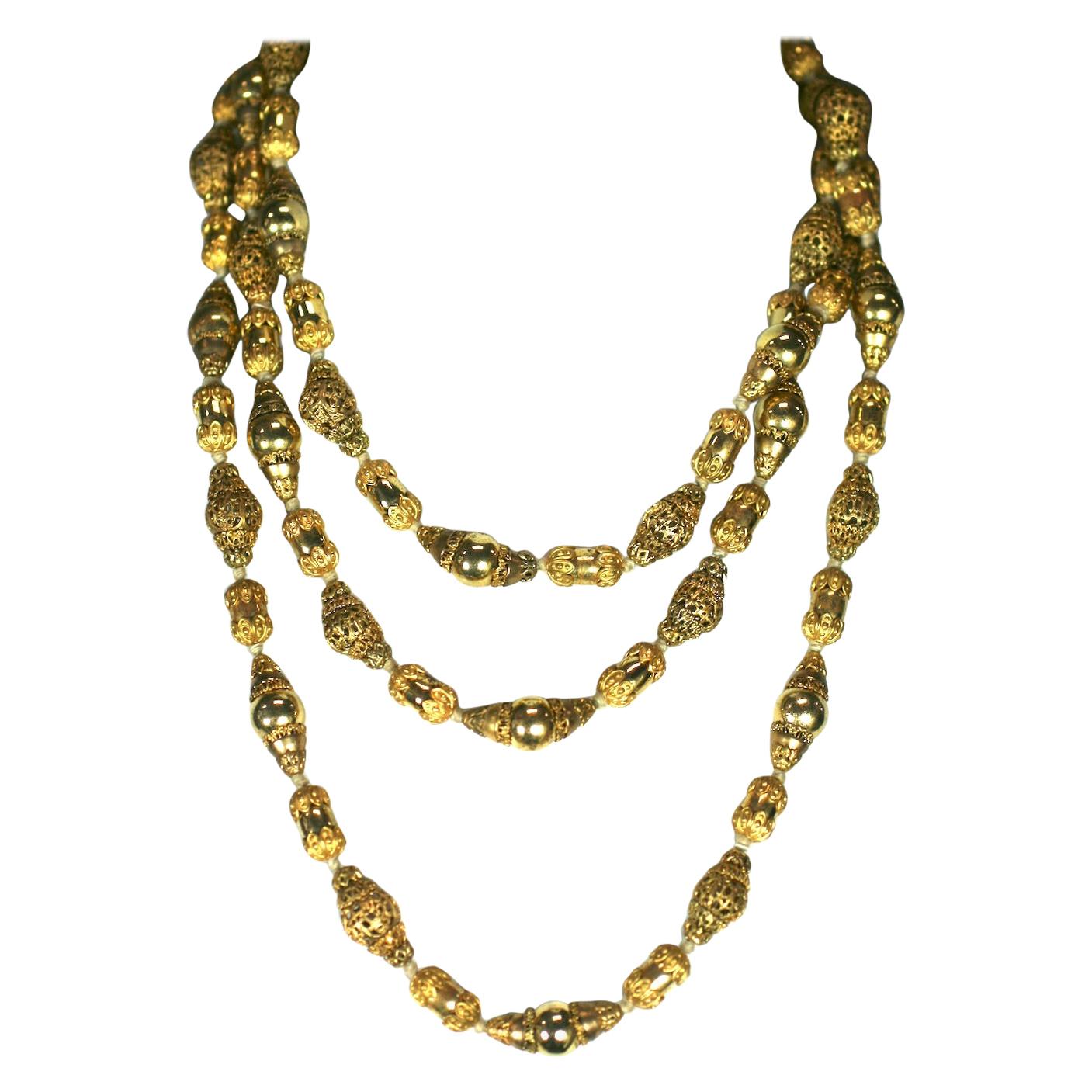 Coco Chanel Gilt Filigree Bead Long Necklace, Goossens For Sale