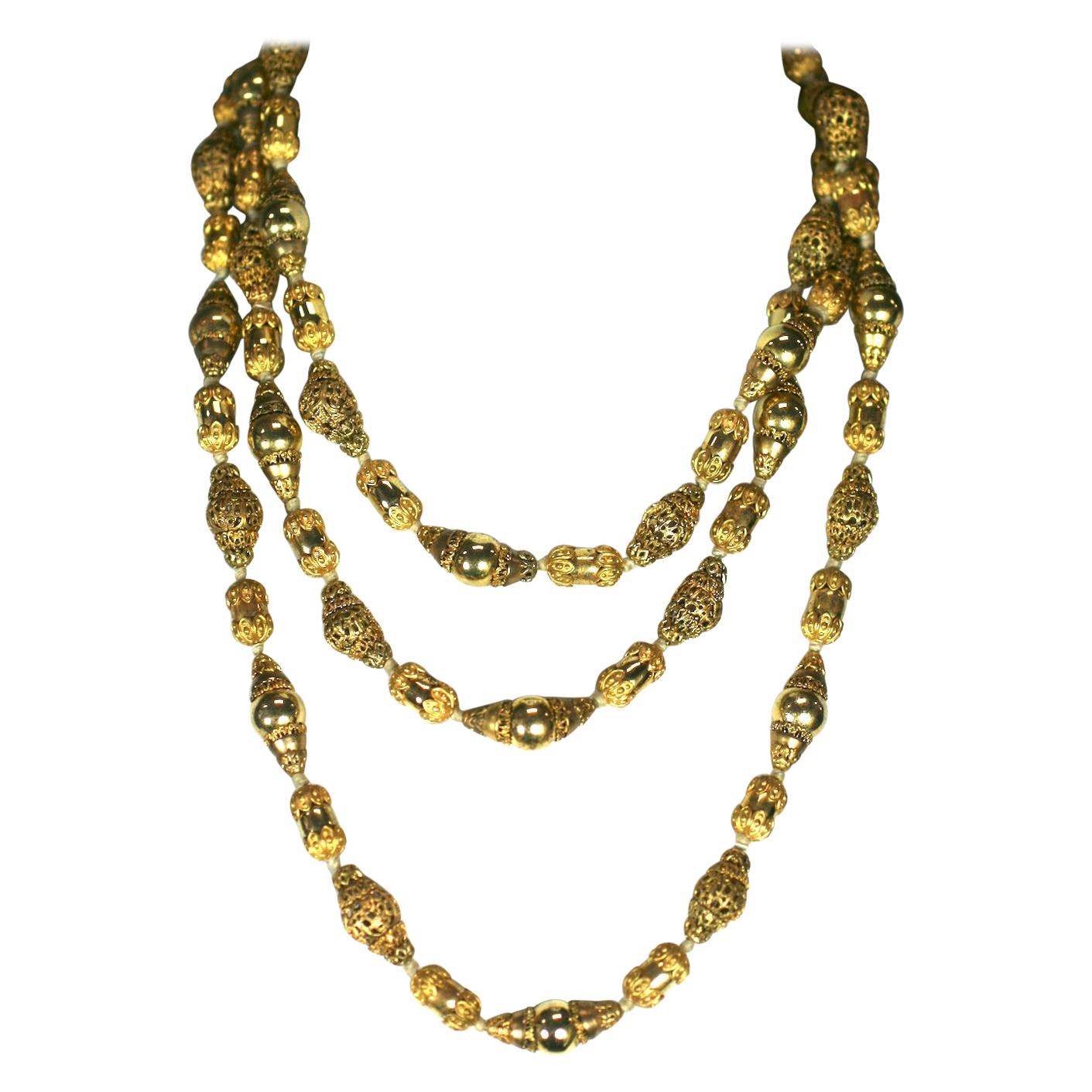 Coco Chanel Gilt Filigree Bead Long Necklace, Goossens For Sale
