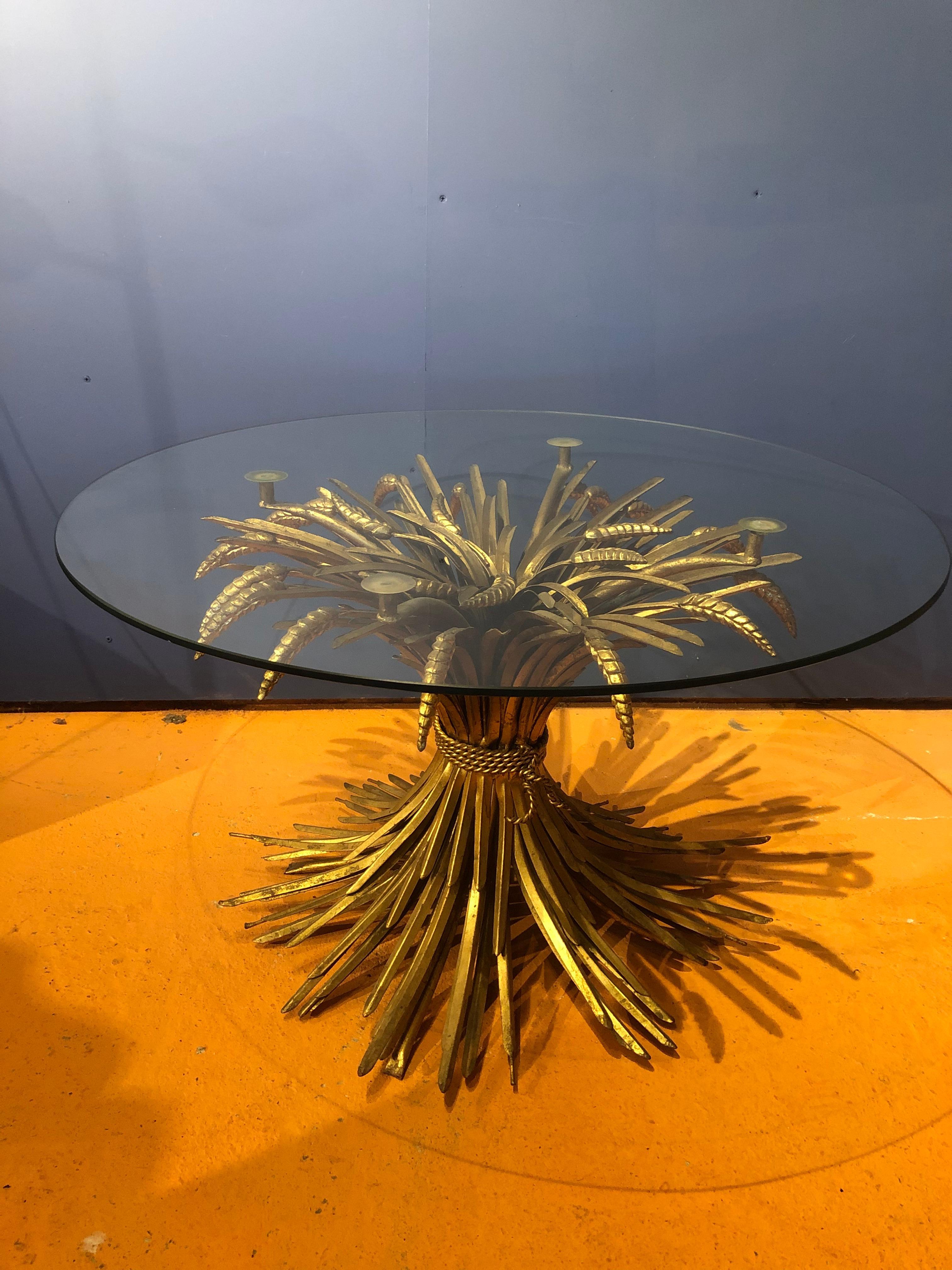 Coco Chanel Wheat Sheaf Gilt Metal Circular Glass Table In Good Condition In Bournemouth, GB