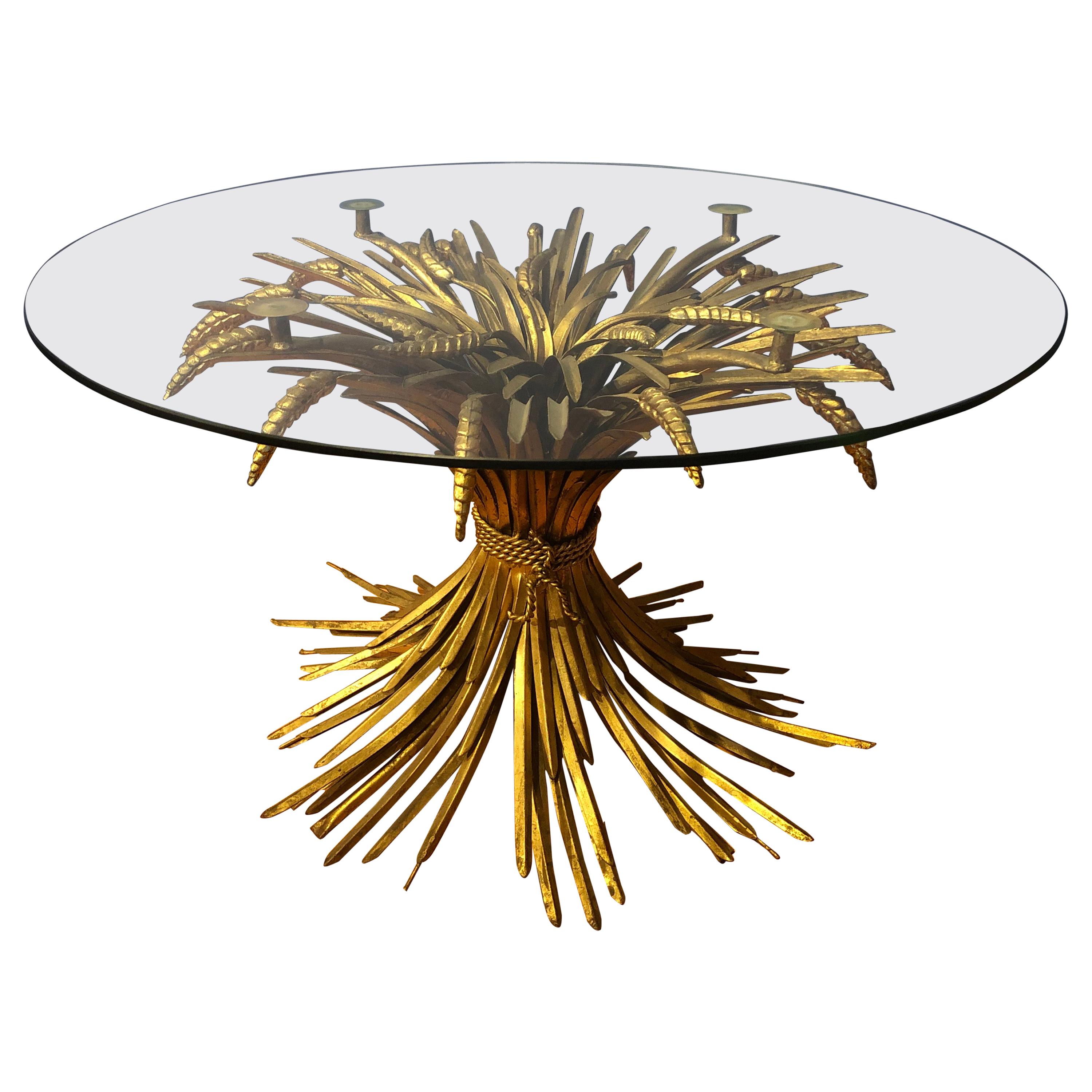 Coco Chanel Wheat Sheaf Gilt Metal Circular Glass Table